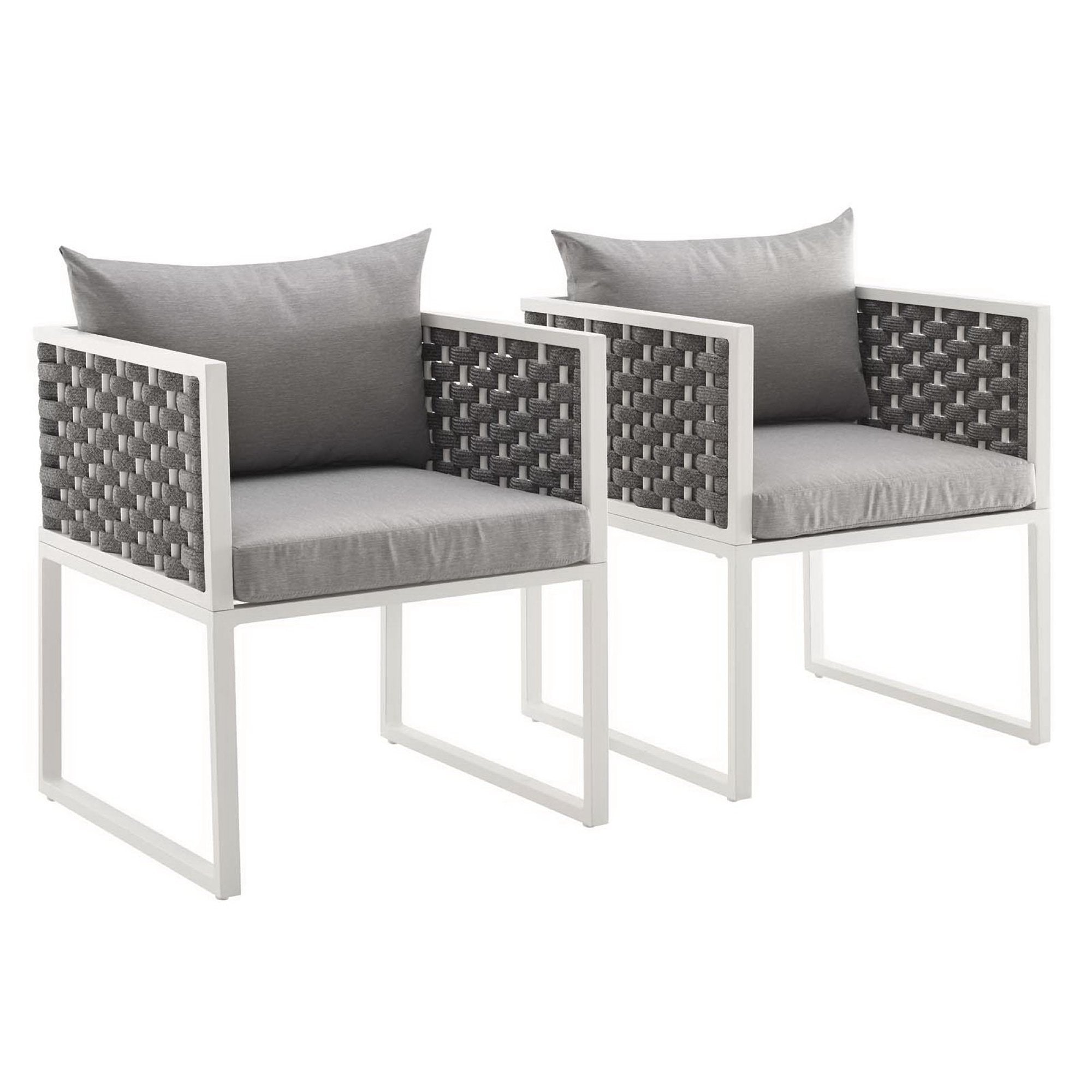 Stance Outdoor Patio Aluminum Dining Armchair Set of 2, White Gray