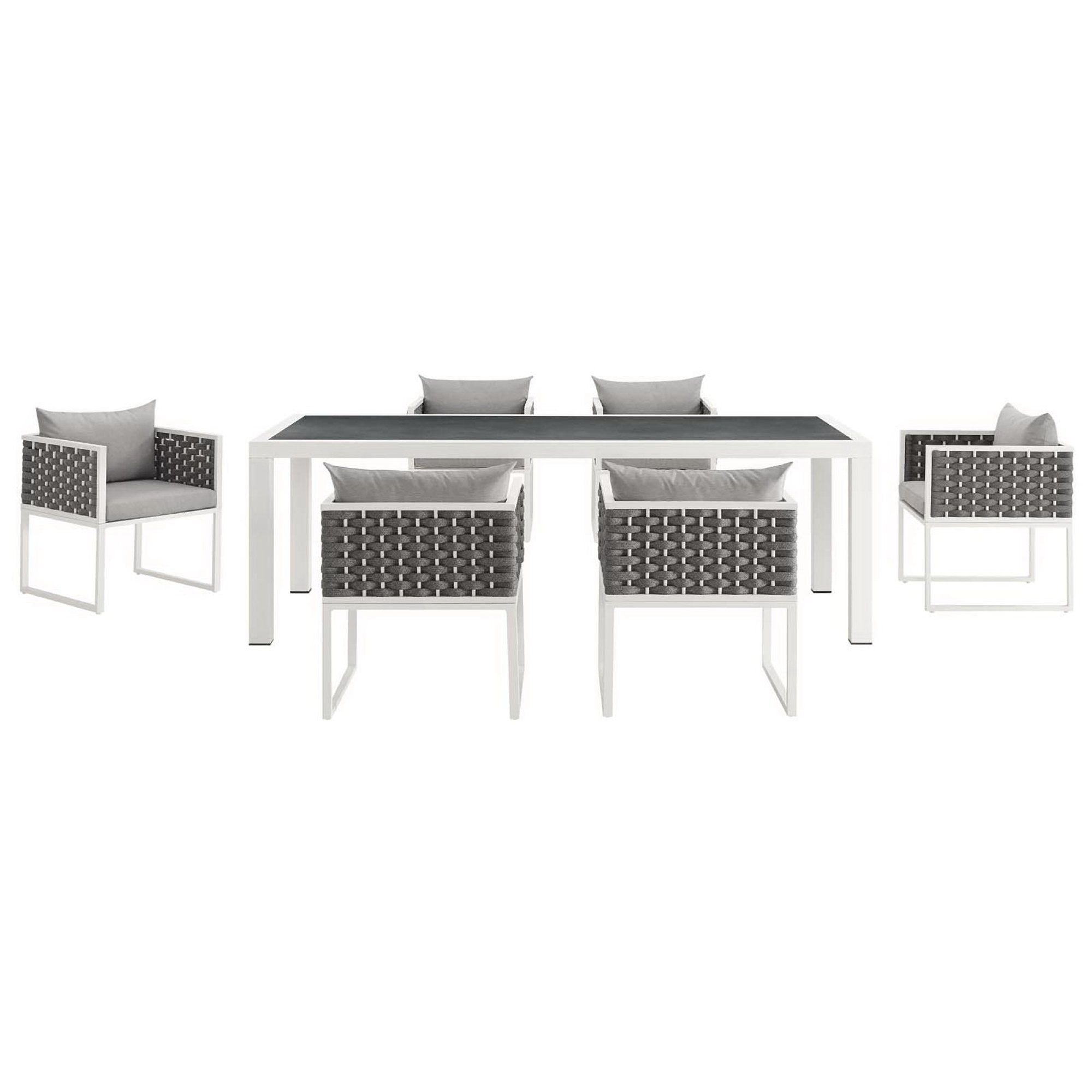 Stance 7 Piece Outdoor Patio Aluminum Dining Set, White Gray