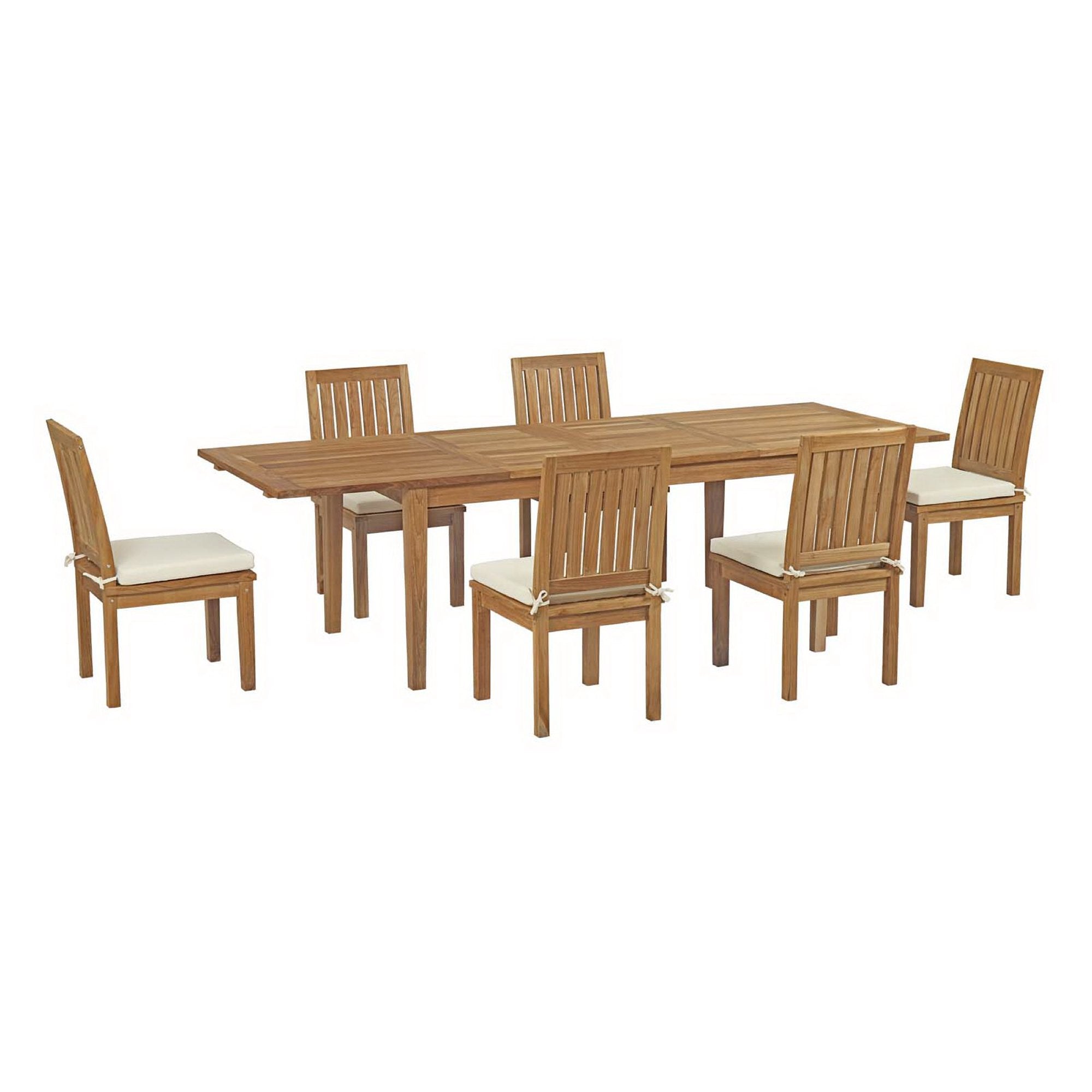 Marina 7 Piece Outdoor Patio Teak Dining Set, Natural White