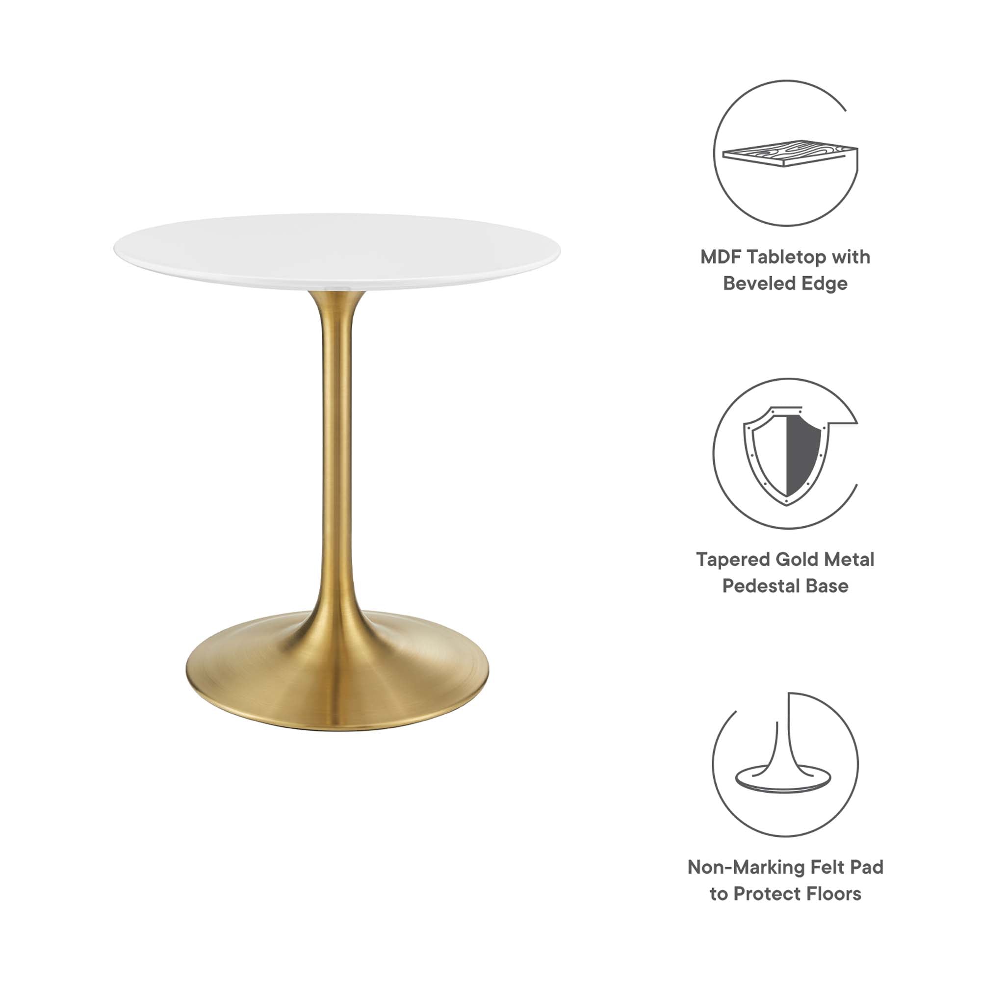 Lippa 28" Round Wood Dining Table, Gold White