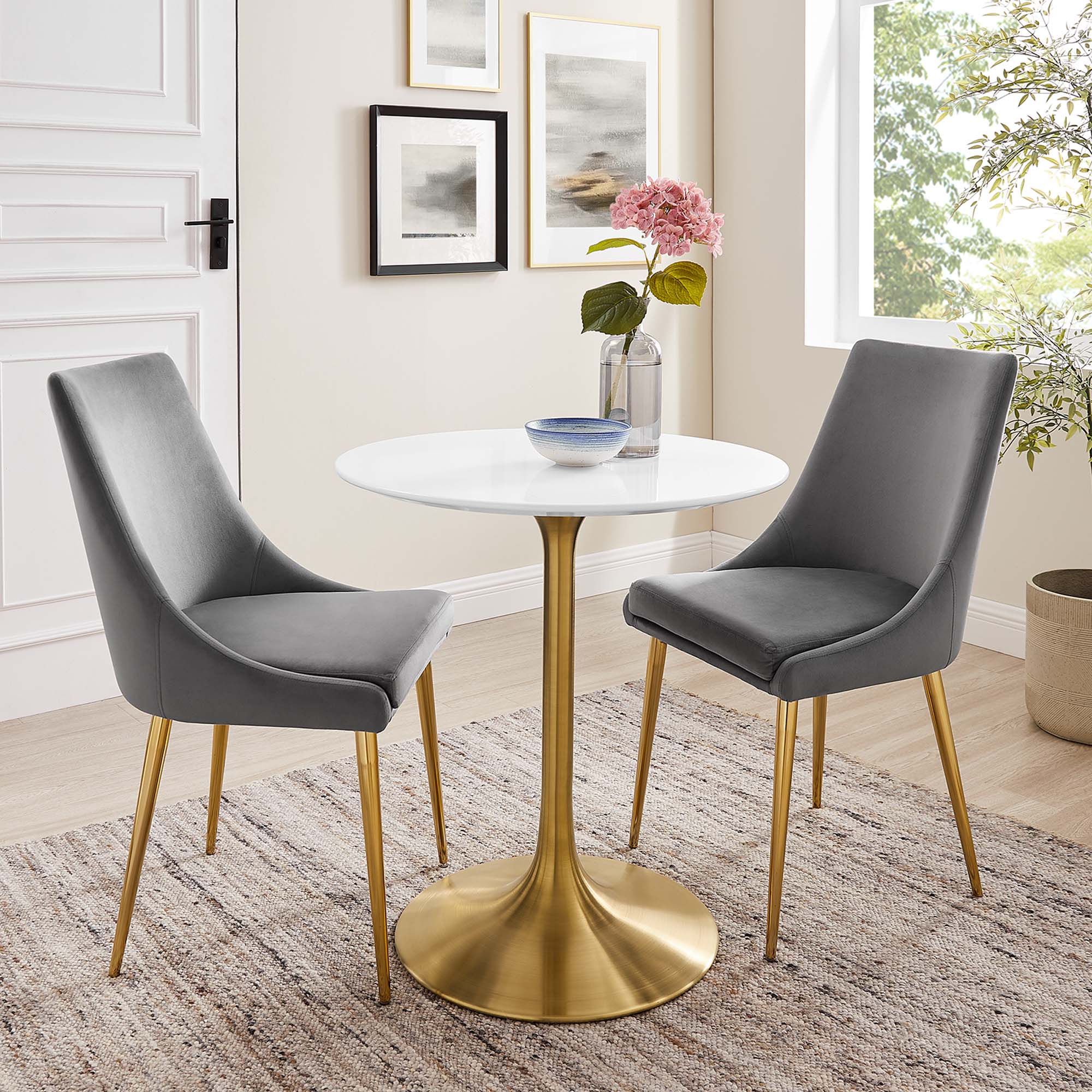Lippa 28" Round Wood Dining Table, Gold White