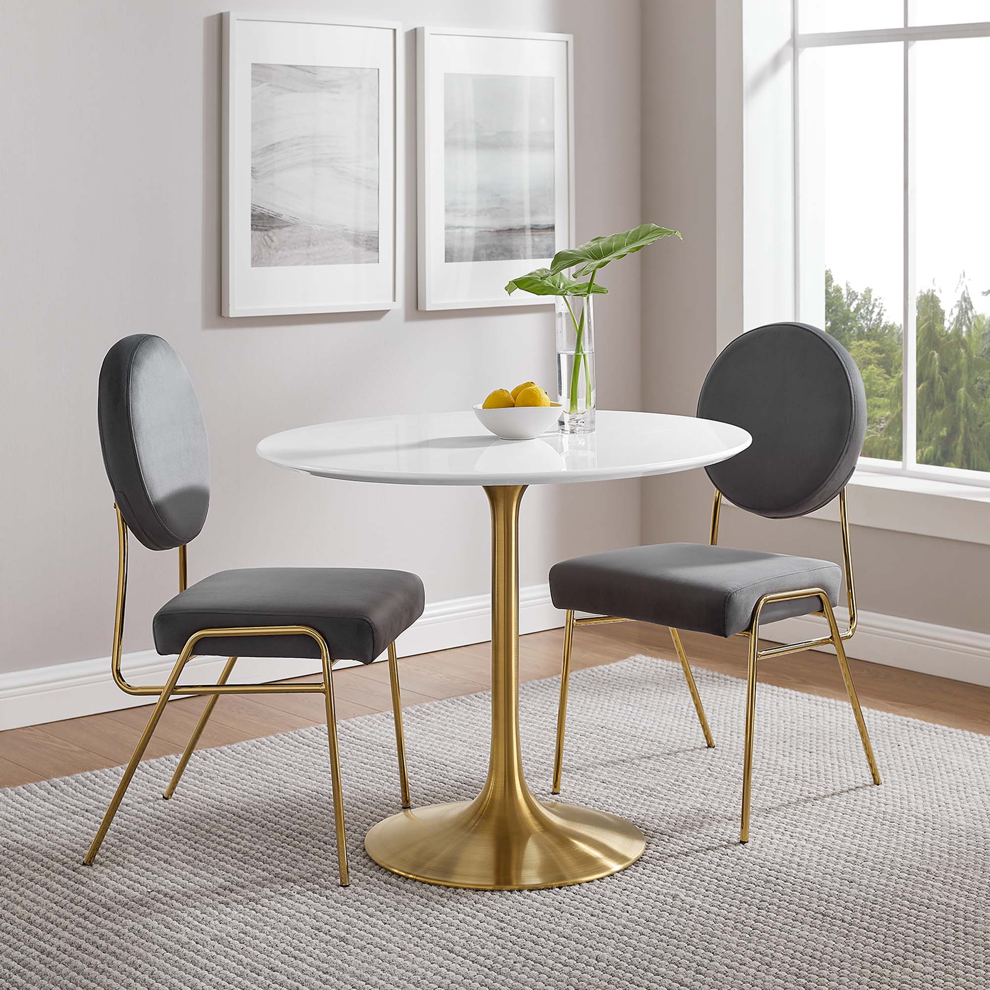 Lippa 36" Round Wood Dining Table, Gold White