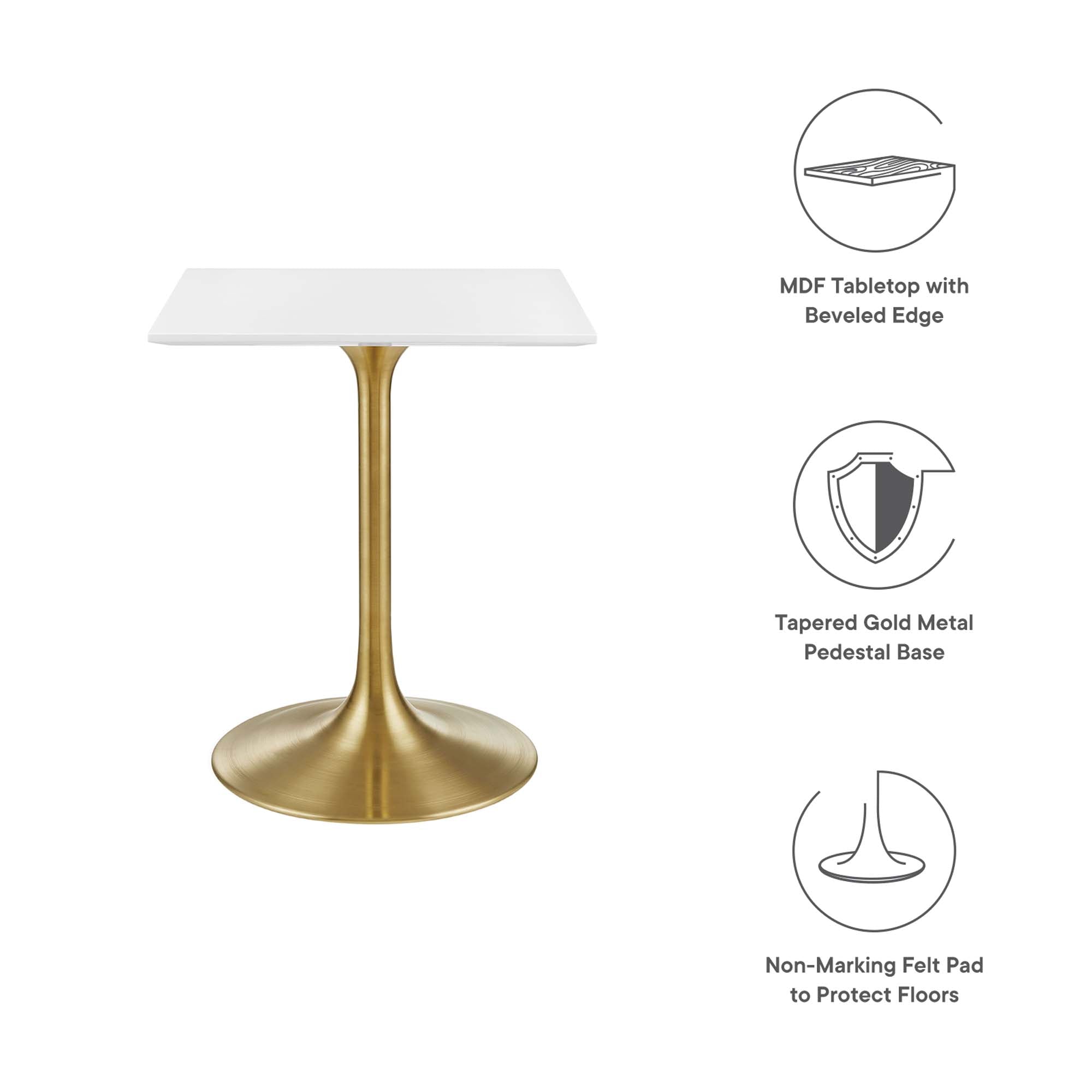 Lippa 24" Square Wood Dining Table, Gold White