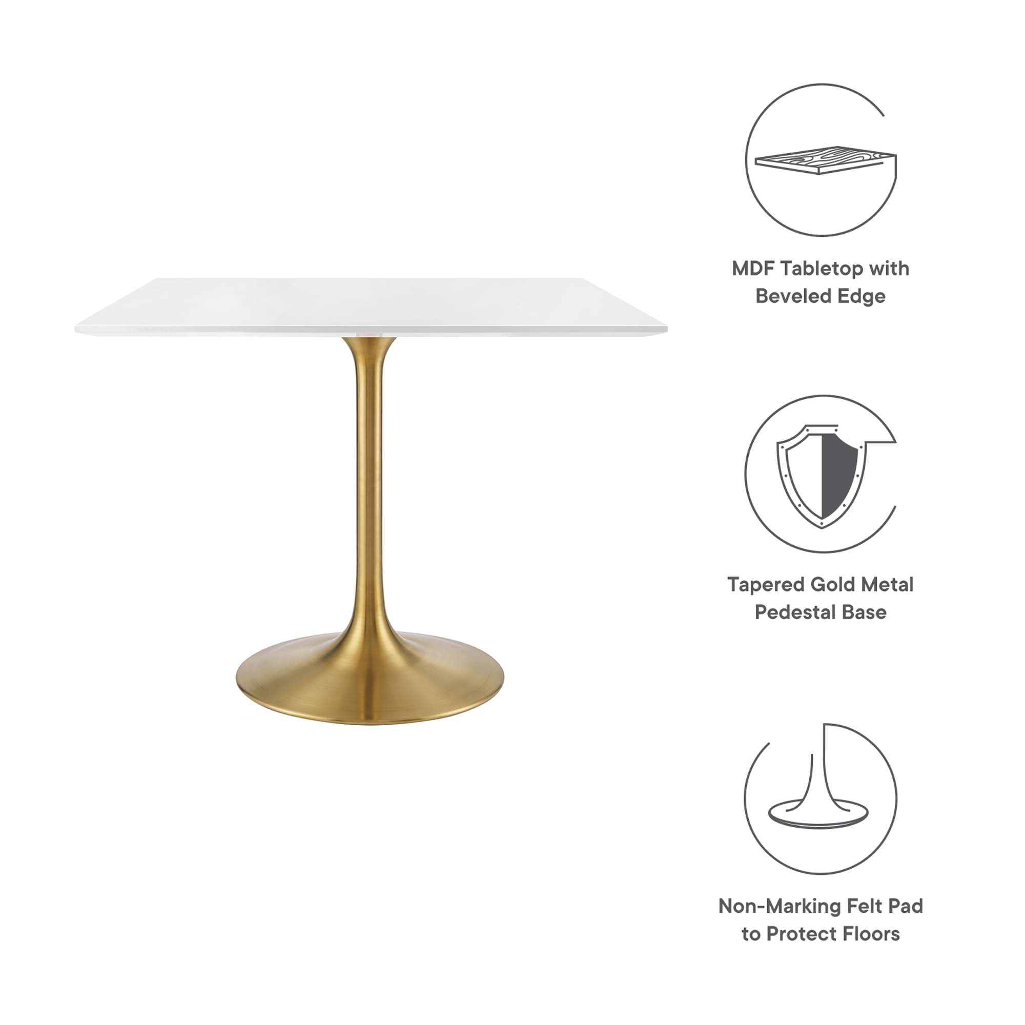 Lippa 36" Square Wood Dining Table, Gold White