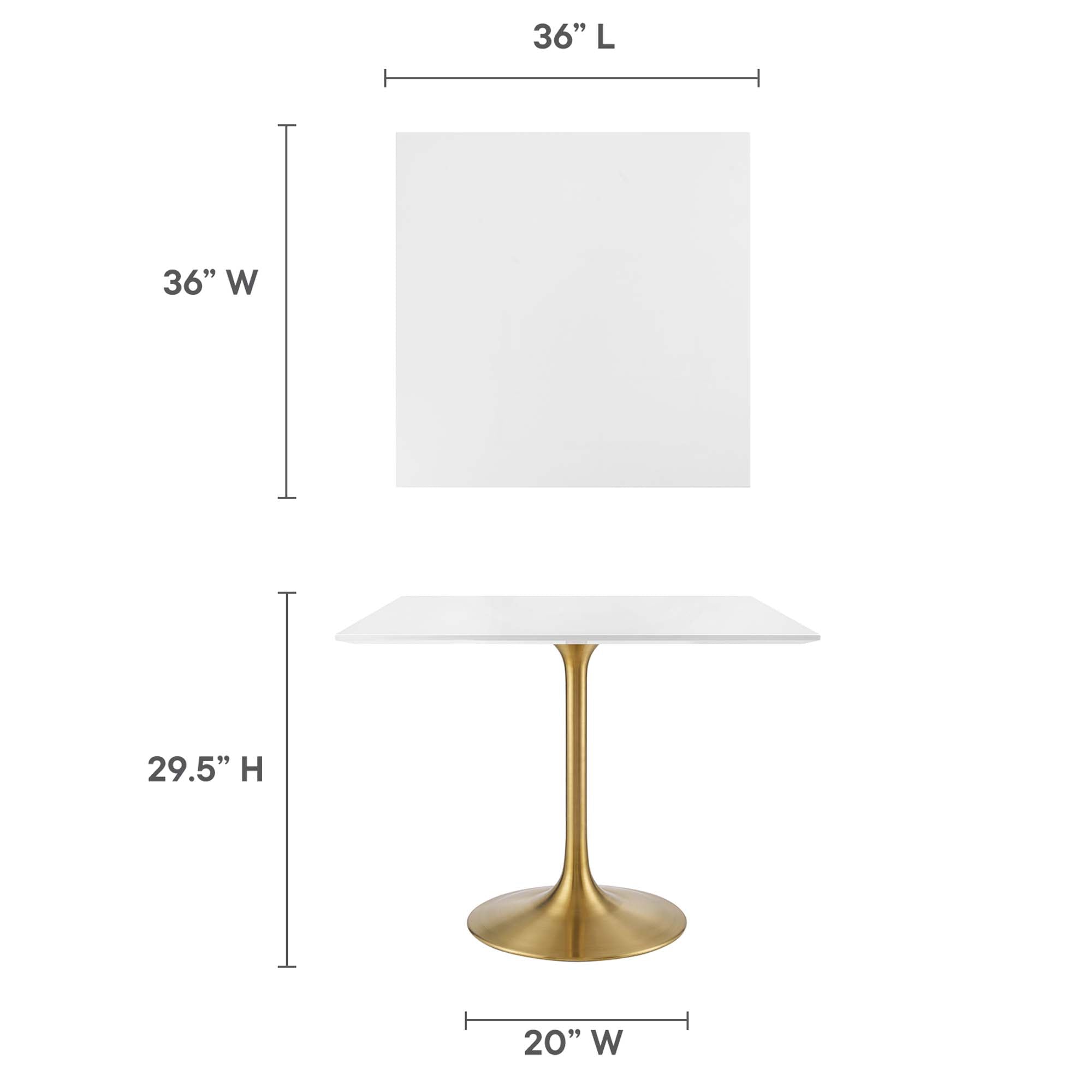 Lippa 36" Square Wood Dining Table, Gold White