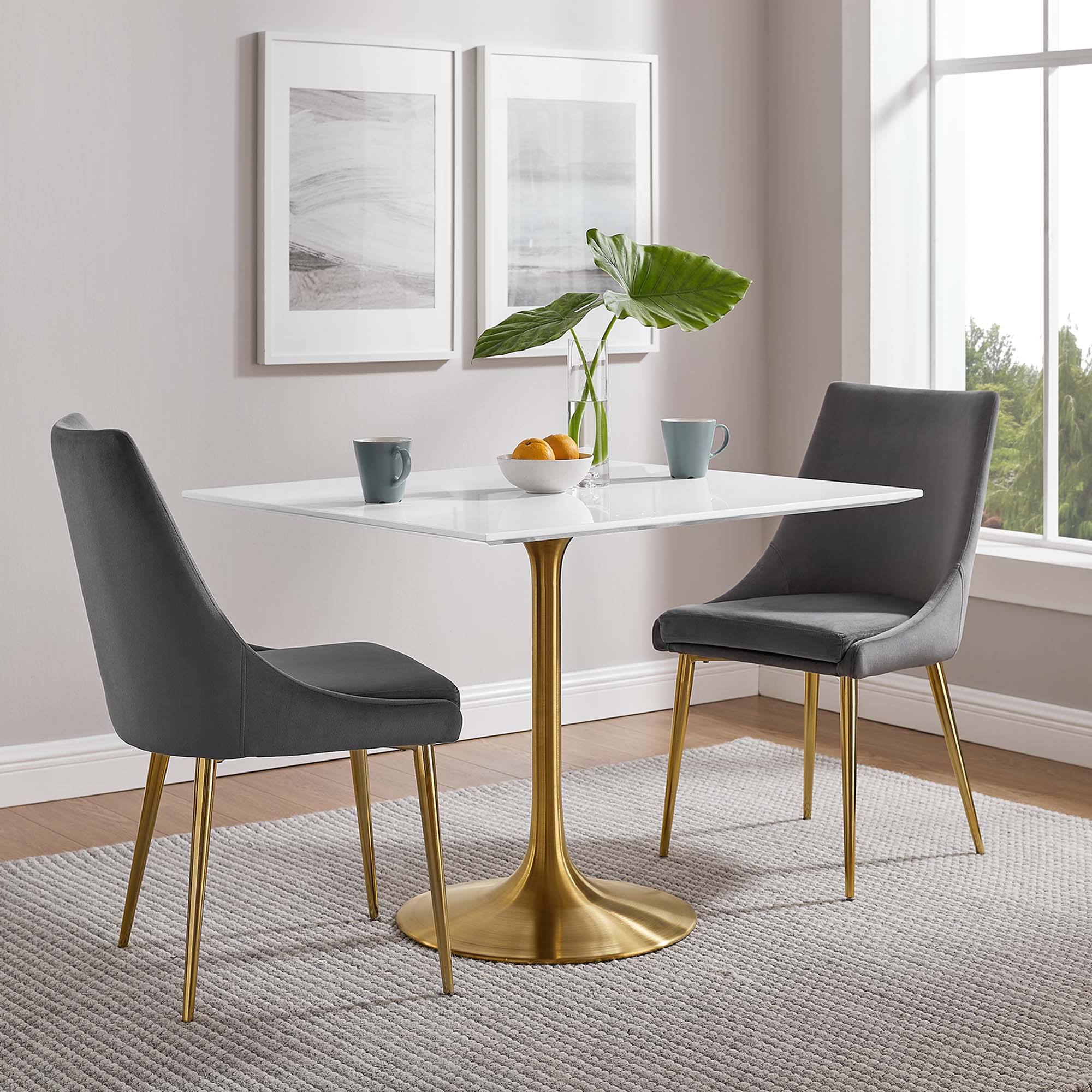 Lippa 36" Square Wood Dining Table, Gold White