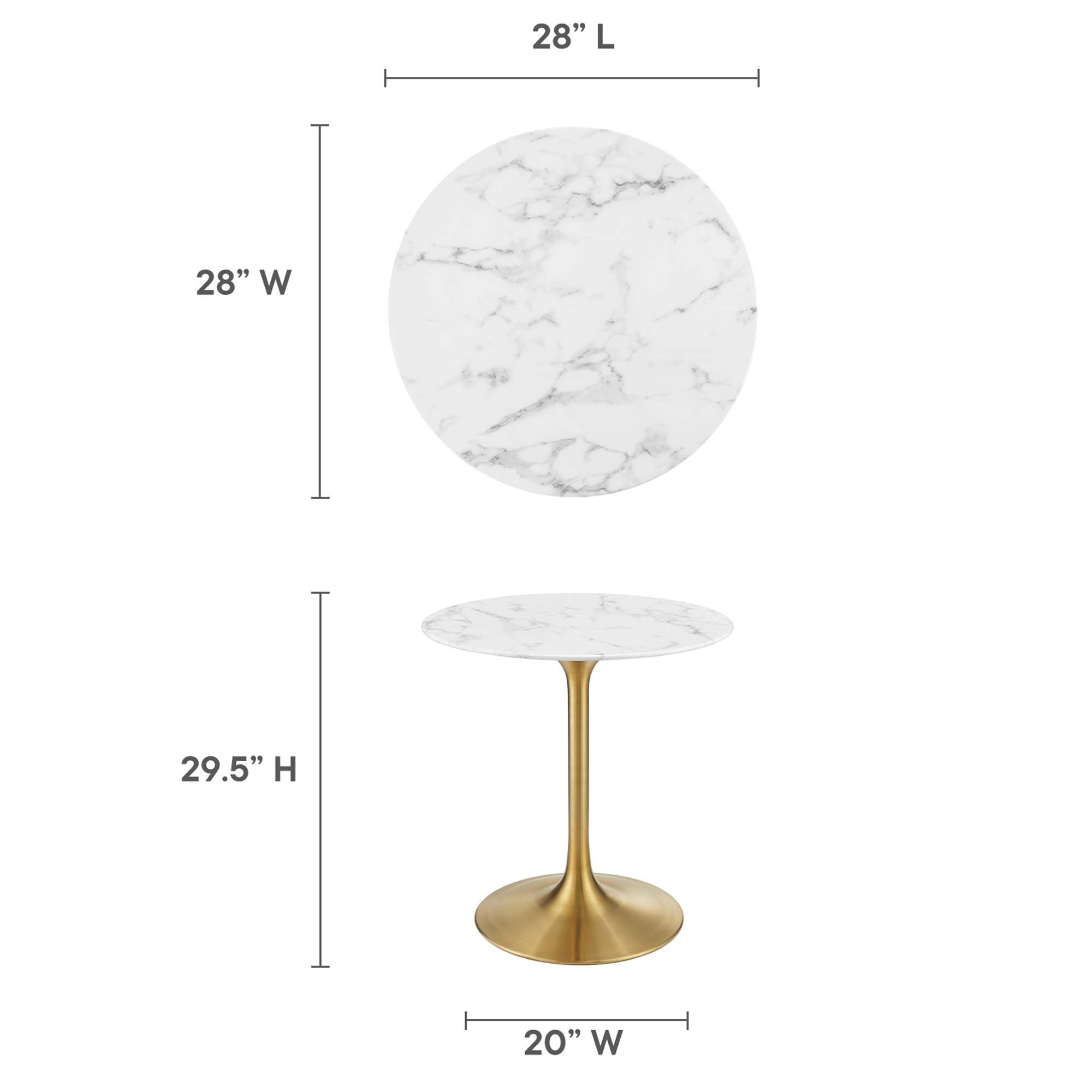Lippa 28" Round Faux Marble Dining Table, Gold White