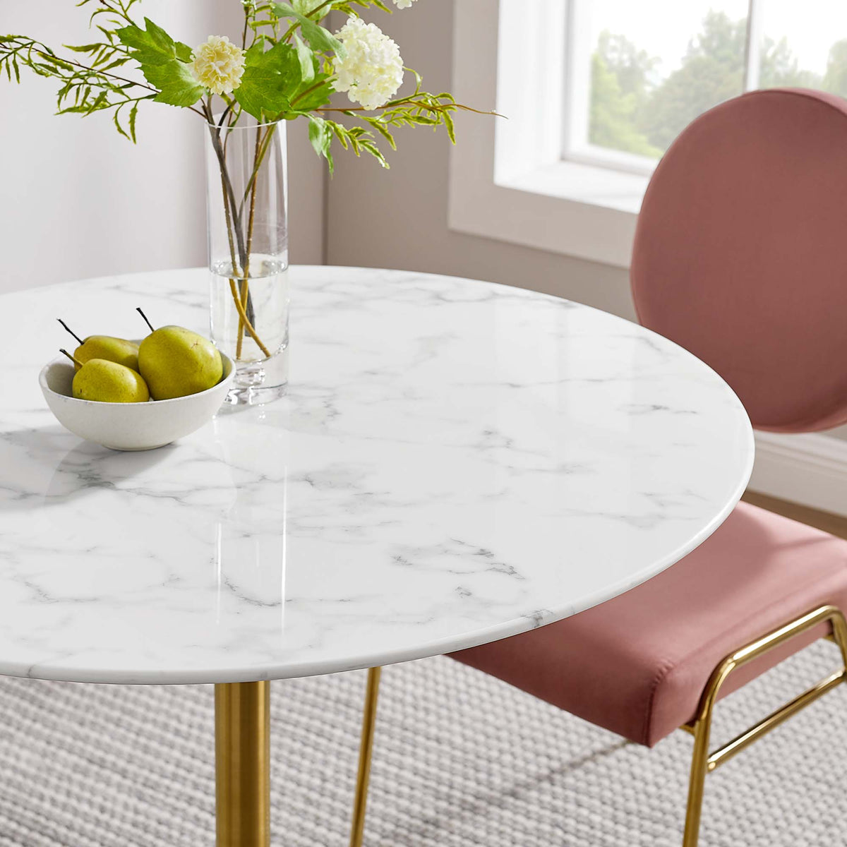 Lippa 36" Round Faux Marble Dining Table, Gold White