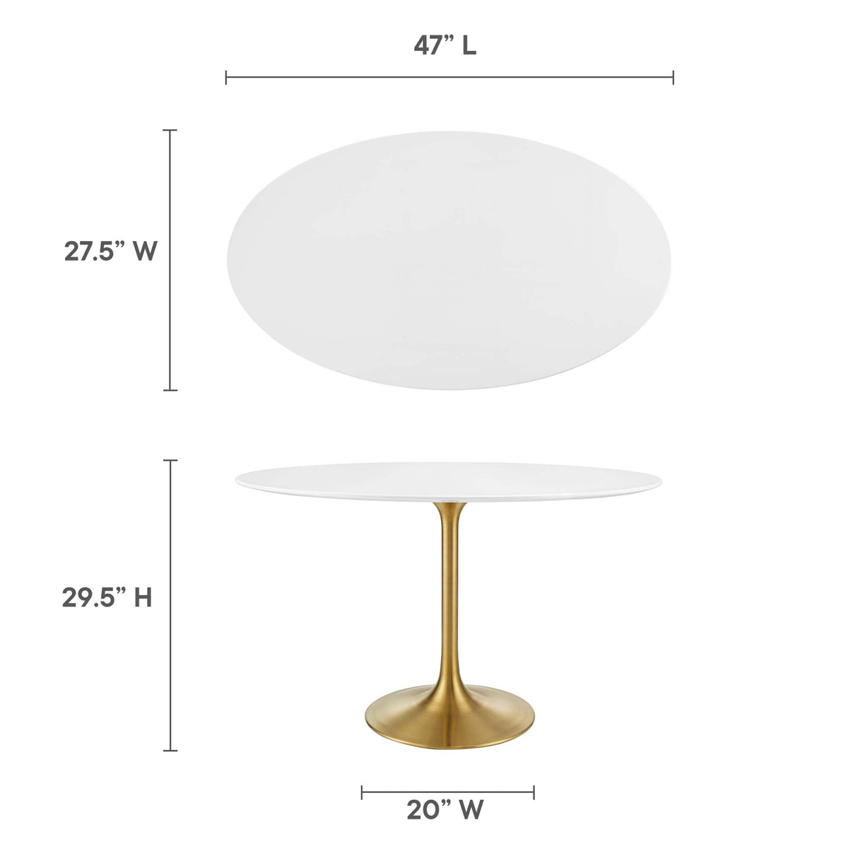 Lippa 48" Oval Wood Dining Table, Gold White
