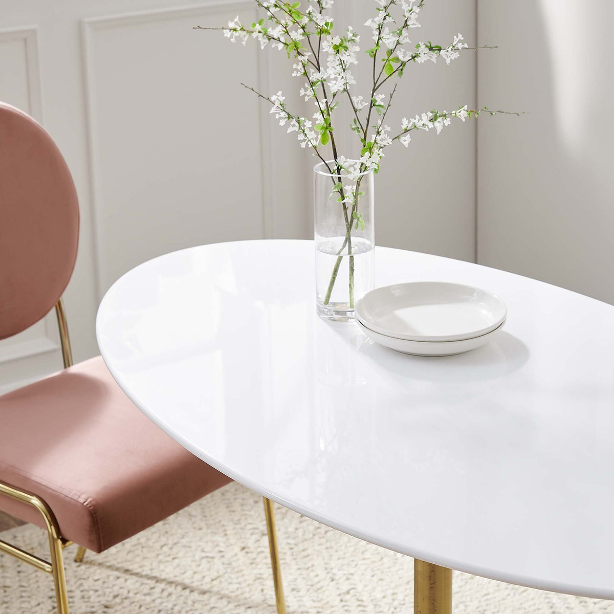 Lippa 48" Oval Wood Dining Table, Gold White