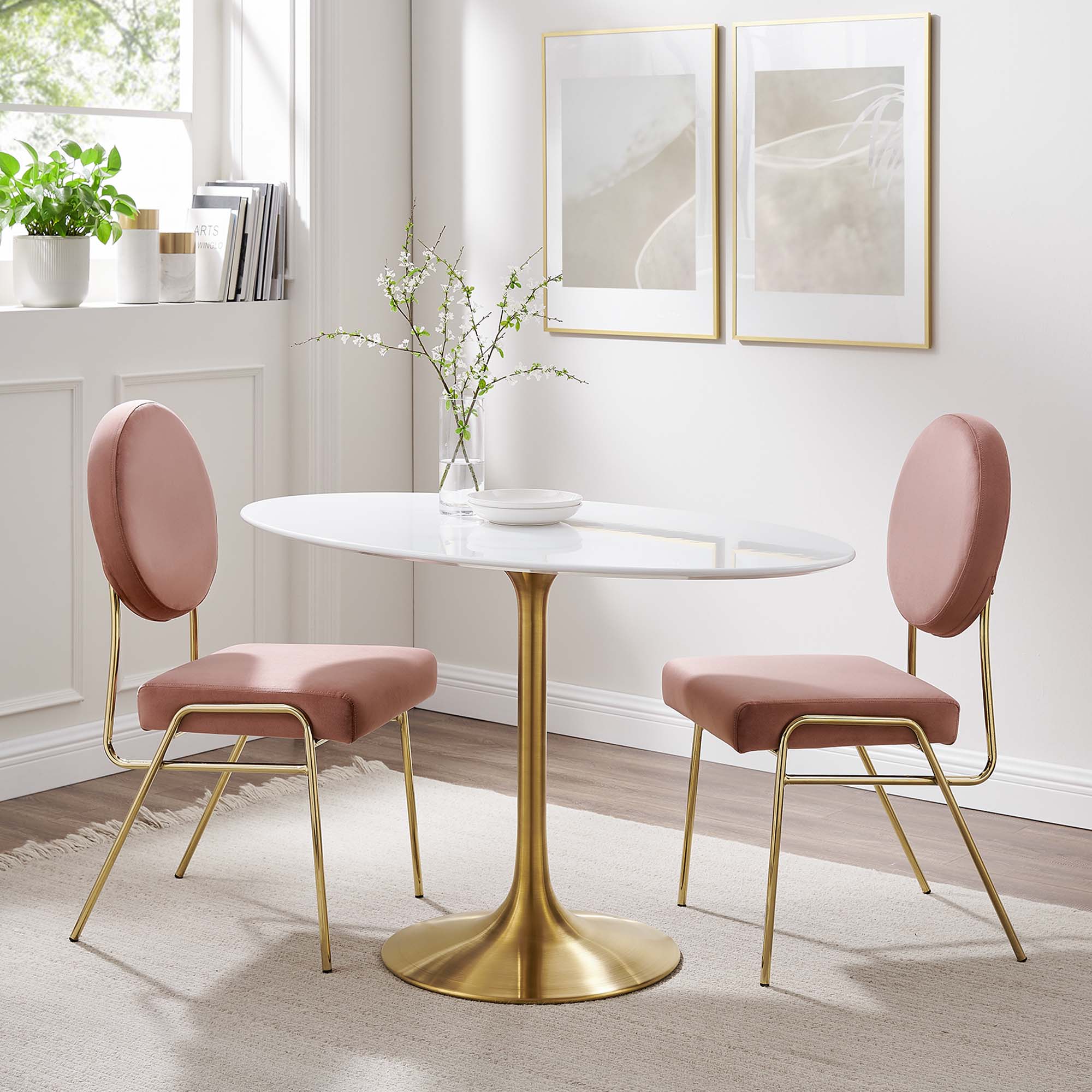 Lippa 48" Oval Wood Dining Table, Gold White