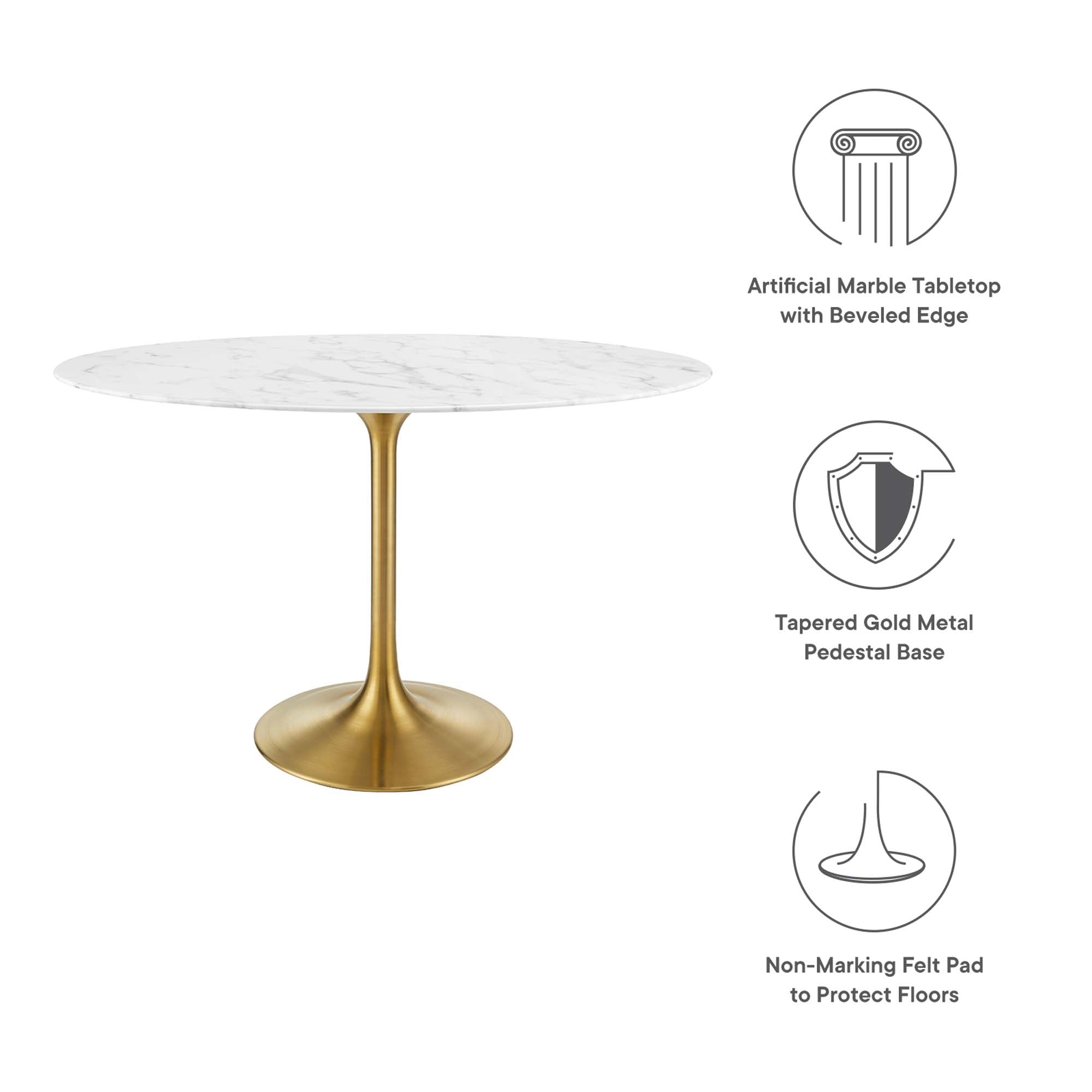 Lippa 48" Oval Faux Marble Dining Table, Gold White