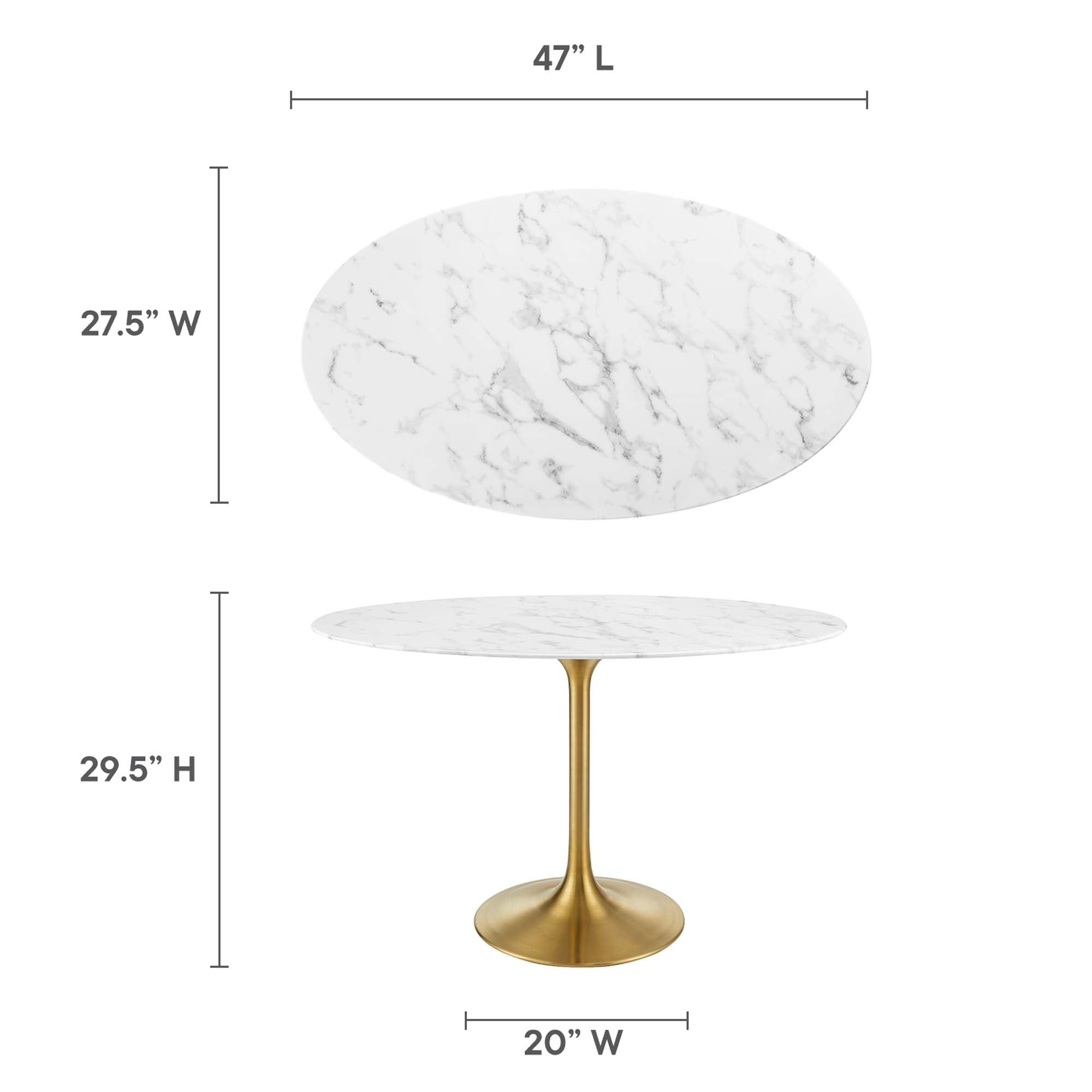 Lippa 48" Oval Faux Marble Dining Table, Gold White