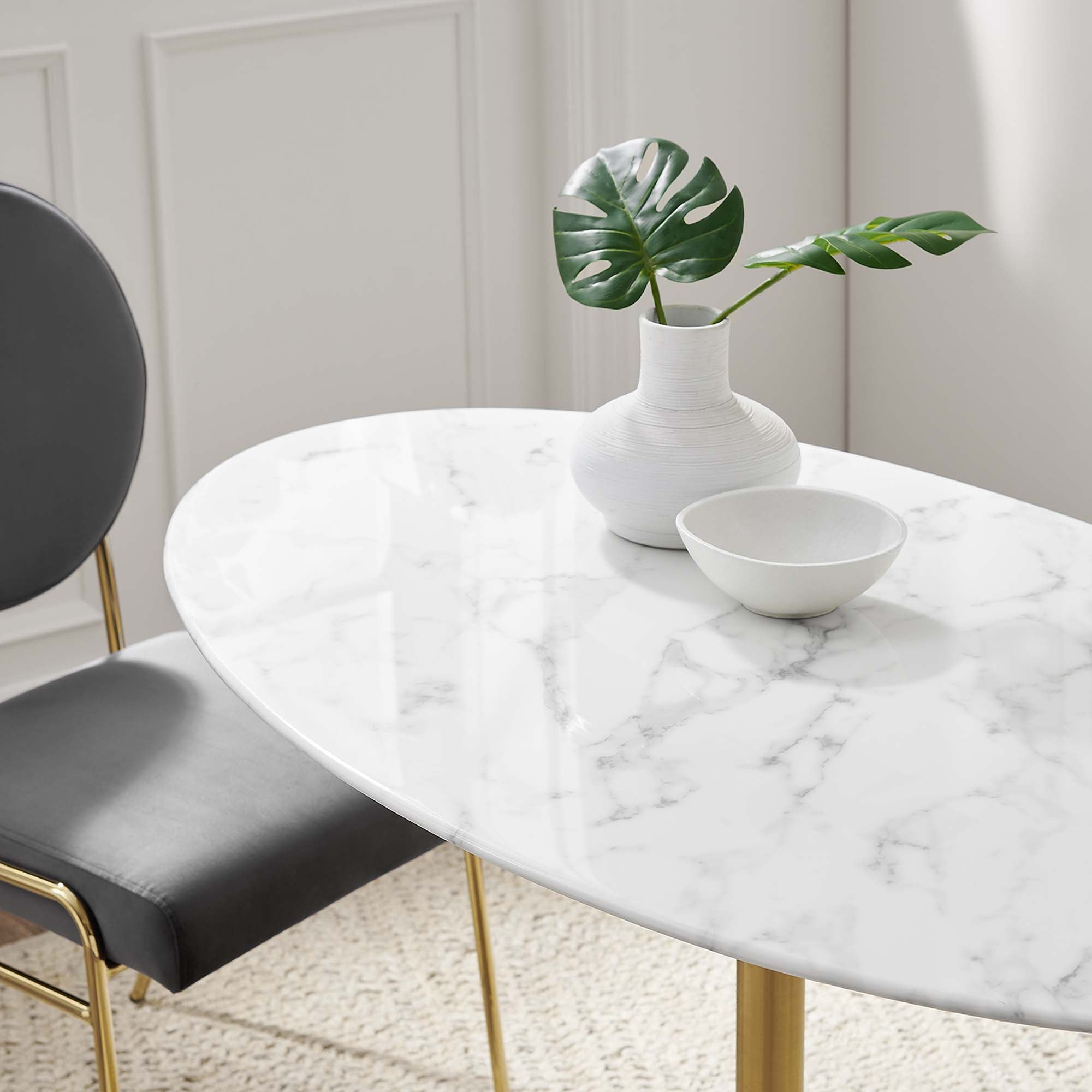Lippa 48" Oval Faux Marble Dining Table, Gold White