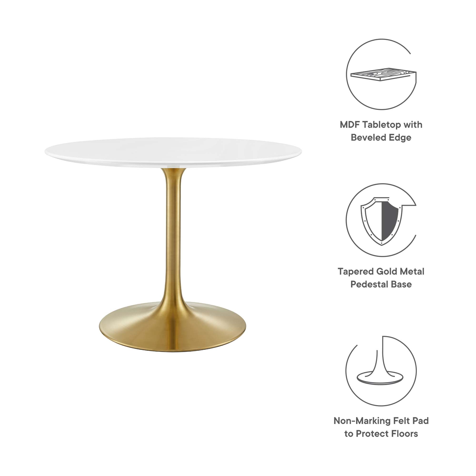 Lippa 40" Round Wood Dining Table, Gold White