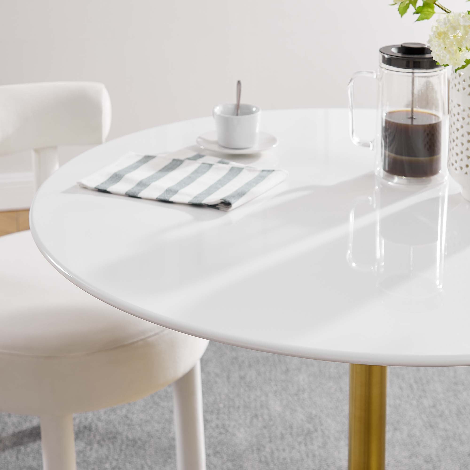 Lippa 40" Round Wood Dining Table, Gold White