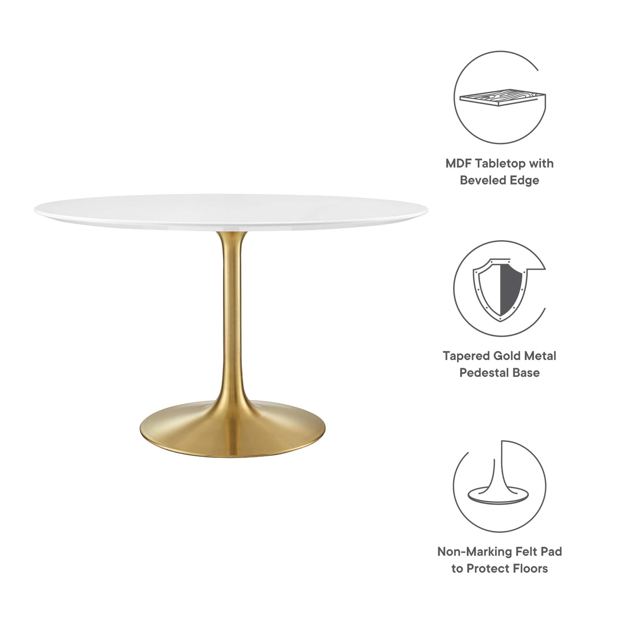 Lippa 48" Round Wood Dining Table, Gold White