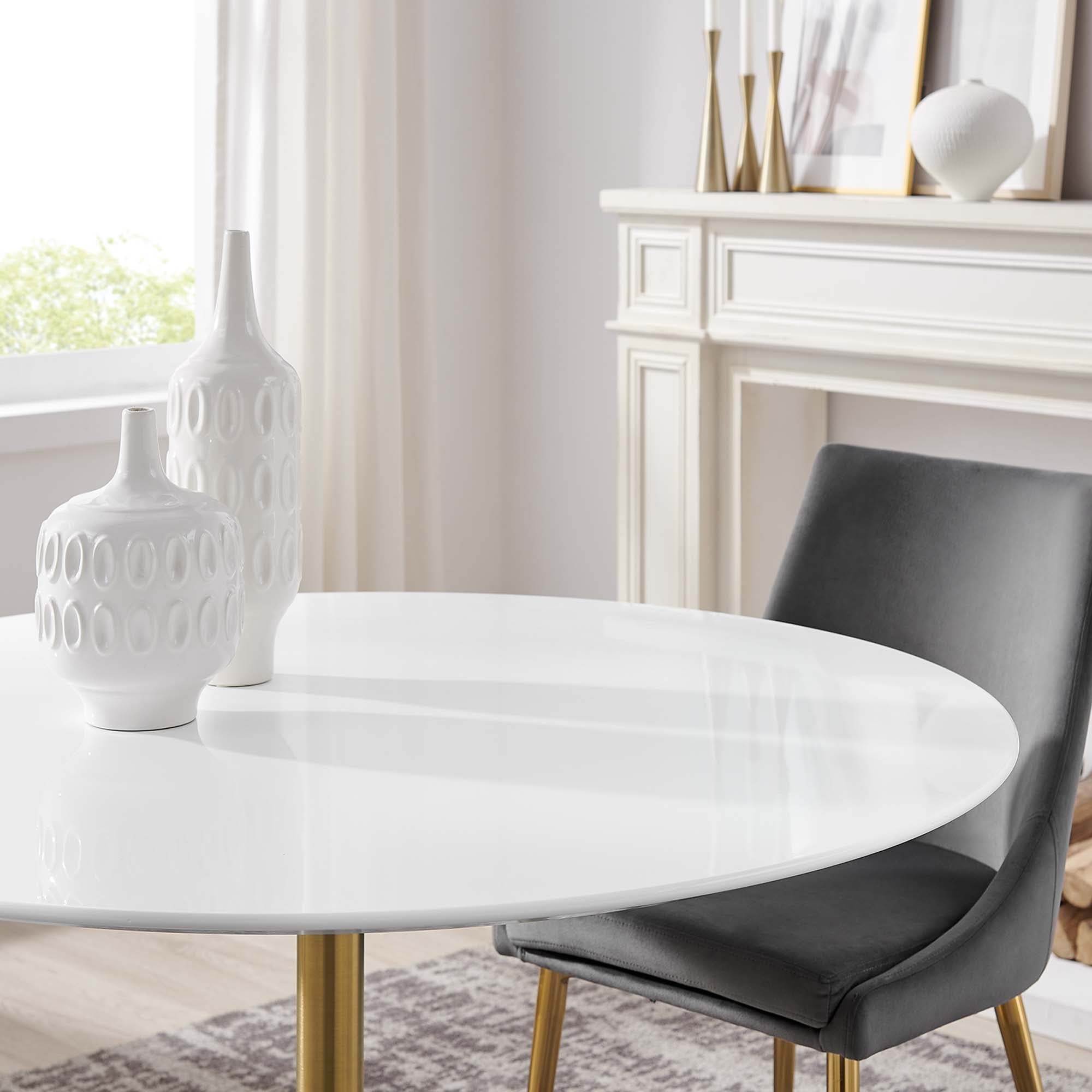 Lippa 48" Round Wood Dining Table, Gold White