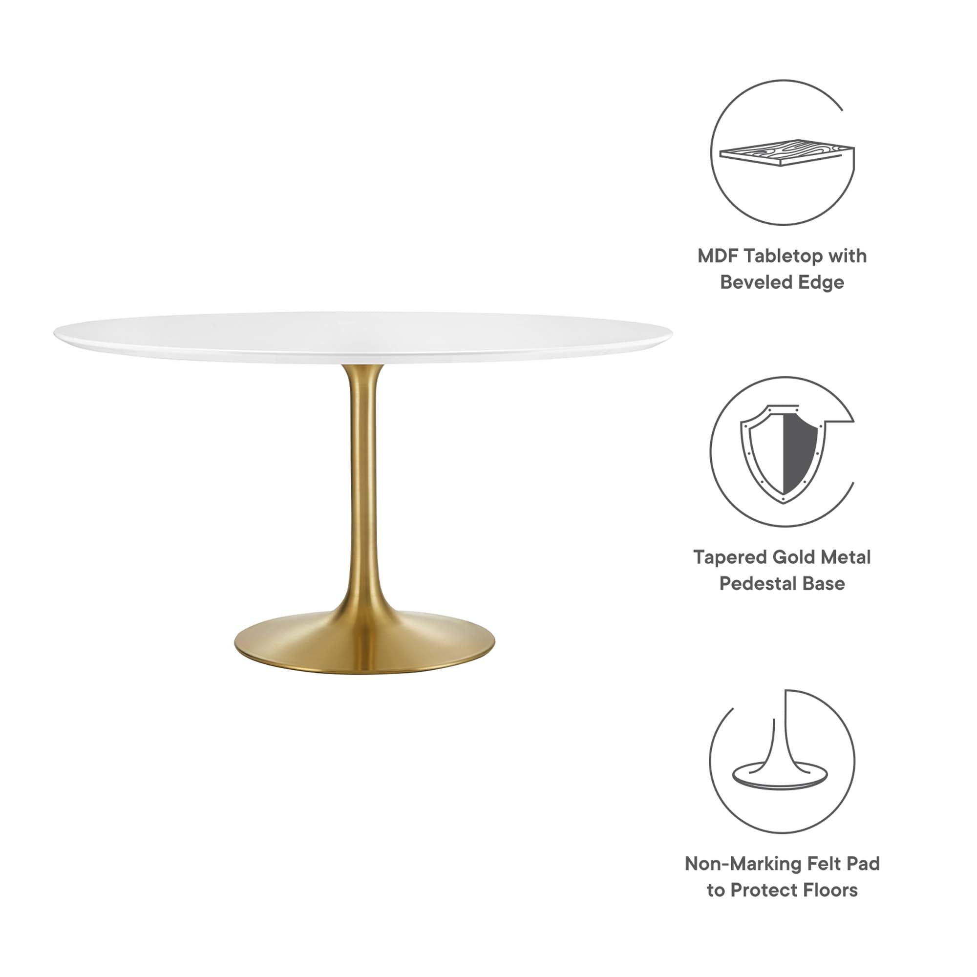 Lippa 54" Round Wood Dining Table, Gold White