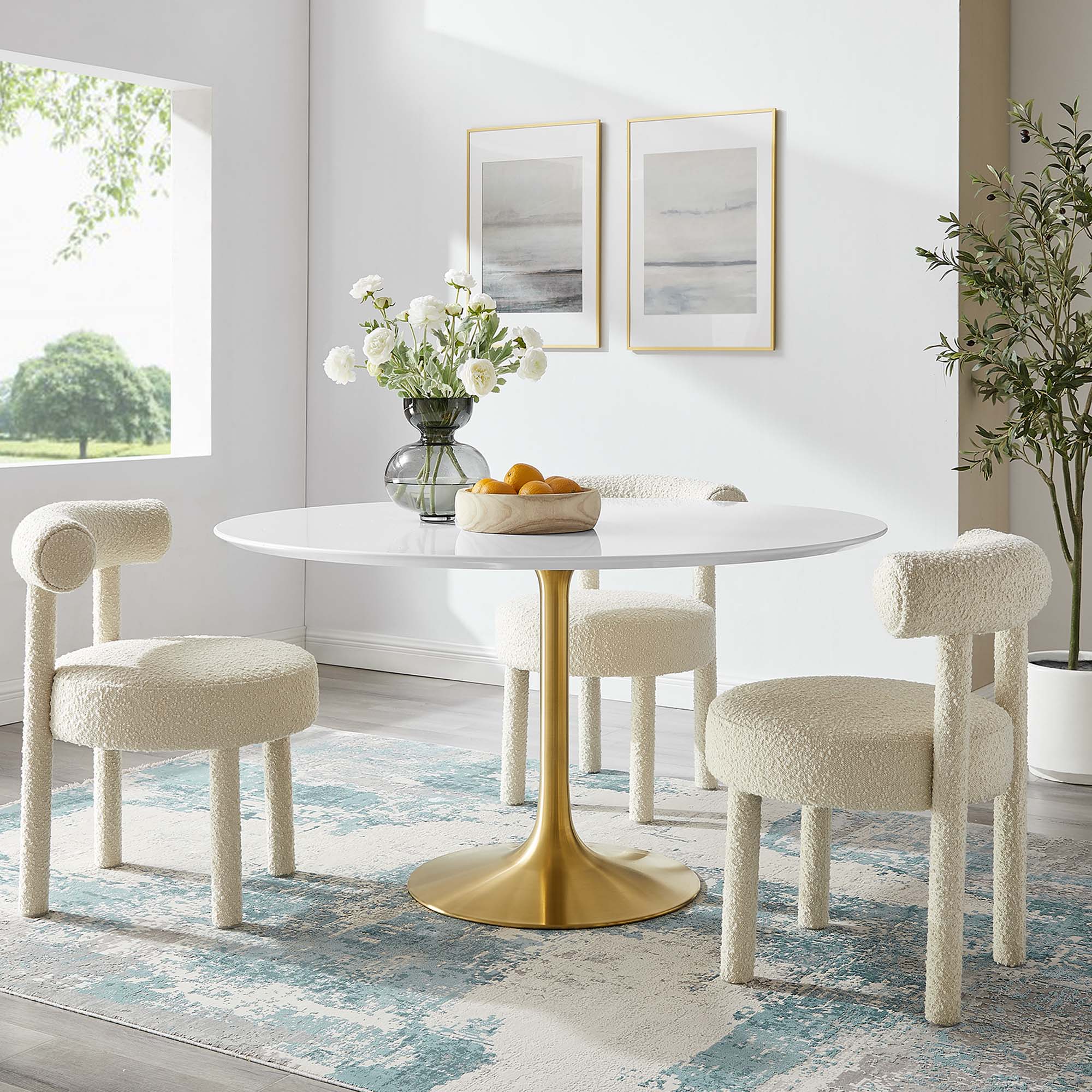 Lippa 54" Round Wood Dining Table, Gold White