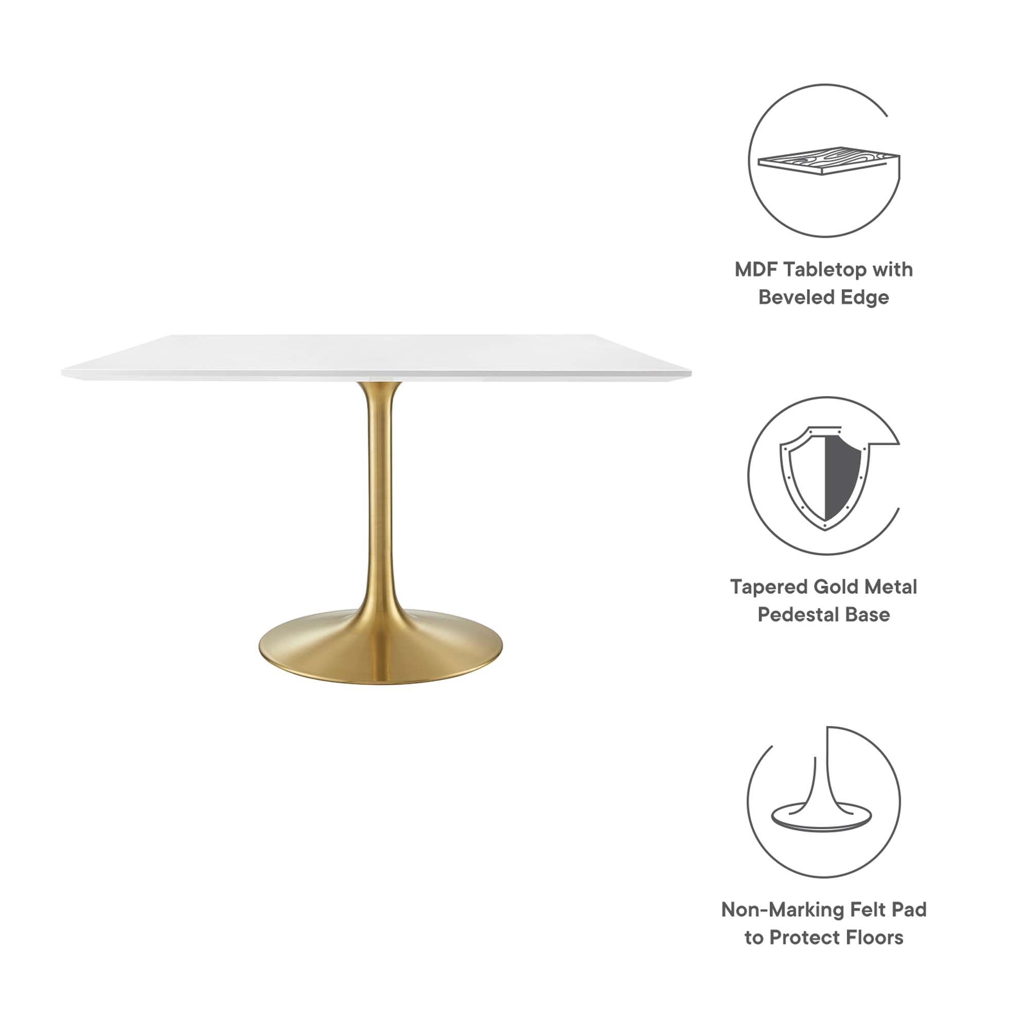 Lippa 48" Square Wood Dining Table, Gold White