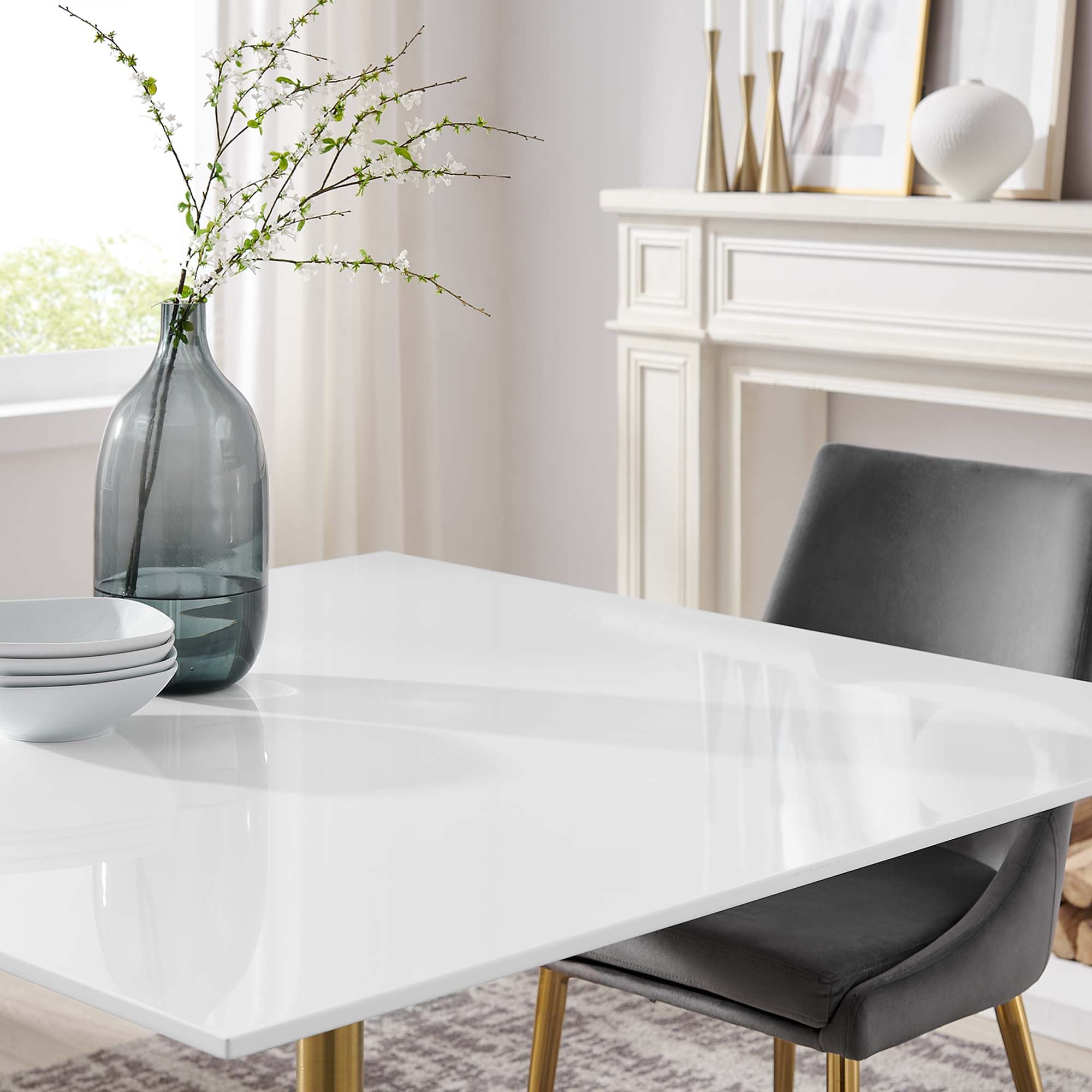 Lippa 48" Square Wood Dining Table, Gold White