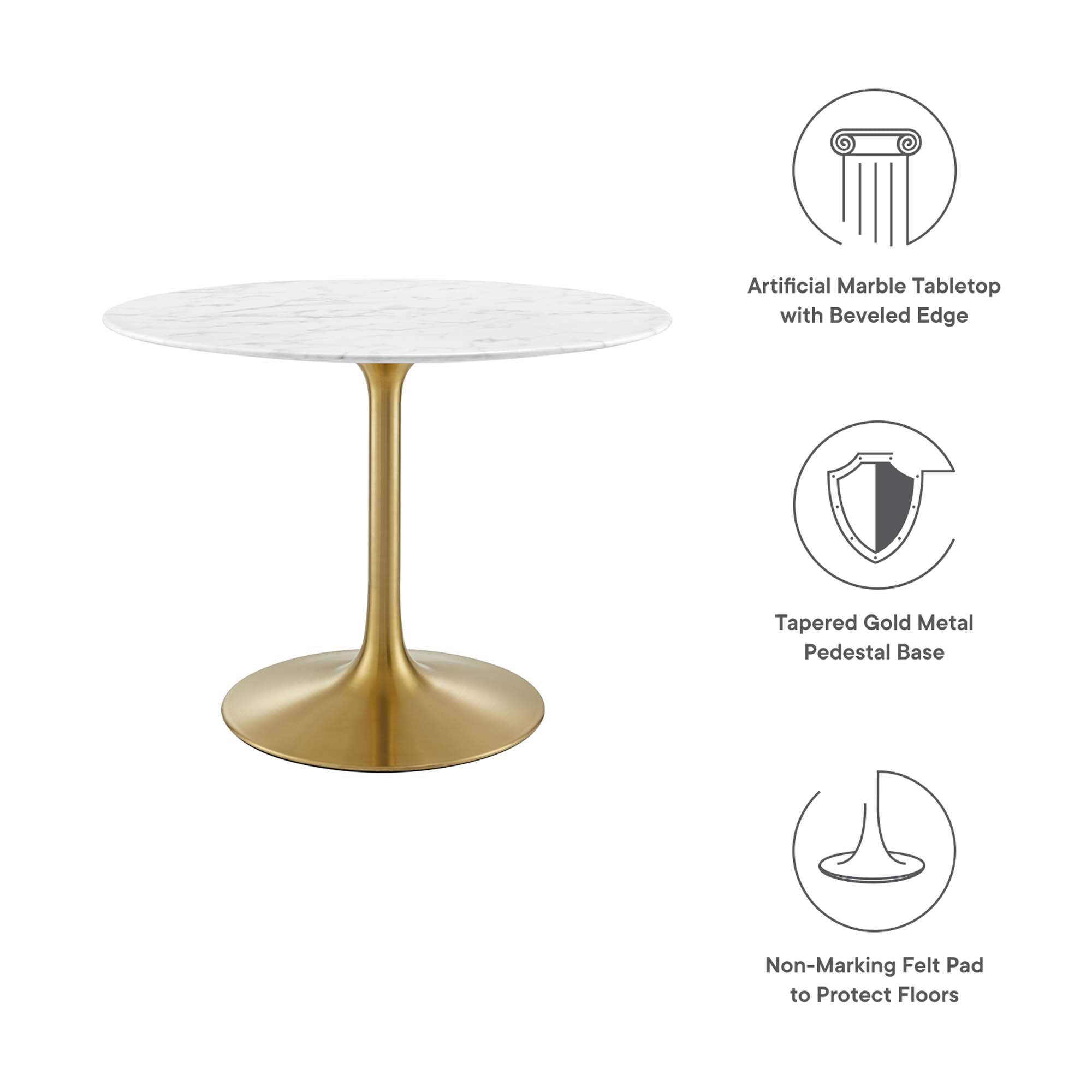 Lippa 40" Round Faux Marble Dining Table, Gold White