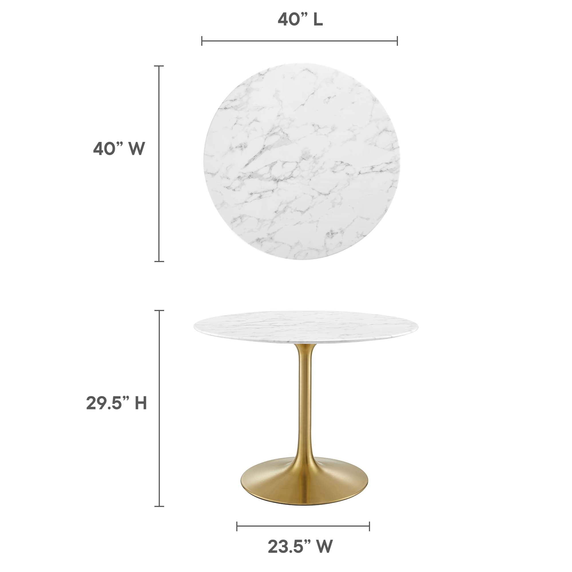 Lippa 40" Round Faux Marble Dining Table, Gold White