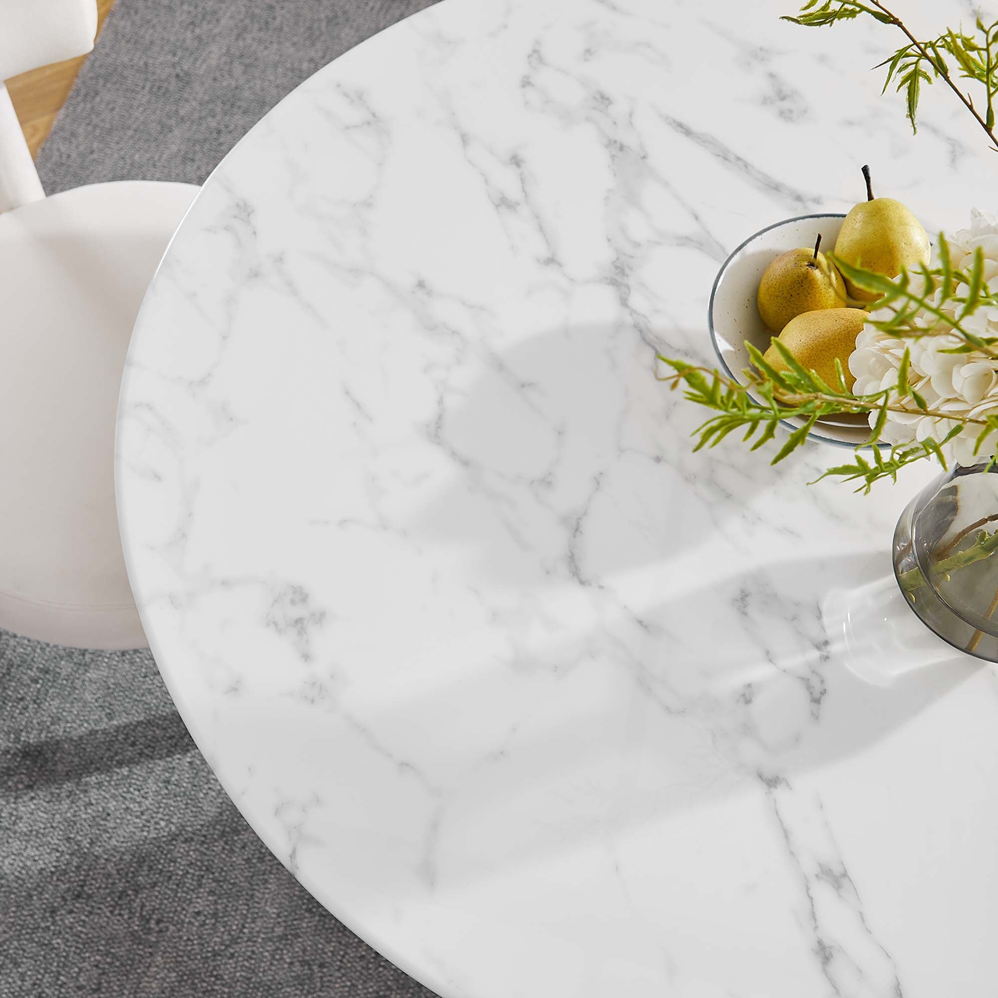 Lippa 40" Round Faux Marble Dining Table, Gold White