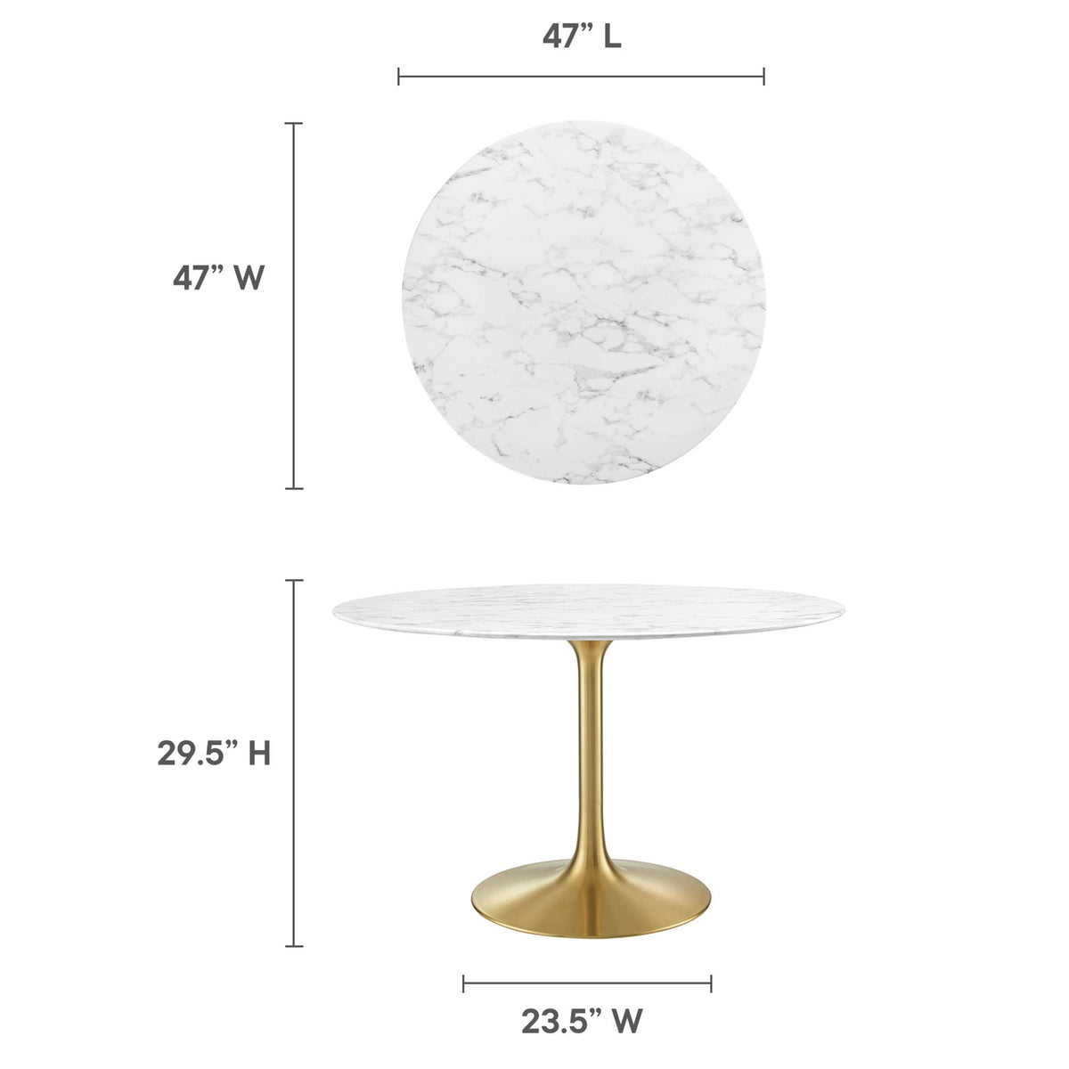 Lippa 48" Round Faux Marble Dining Table, Gold White