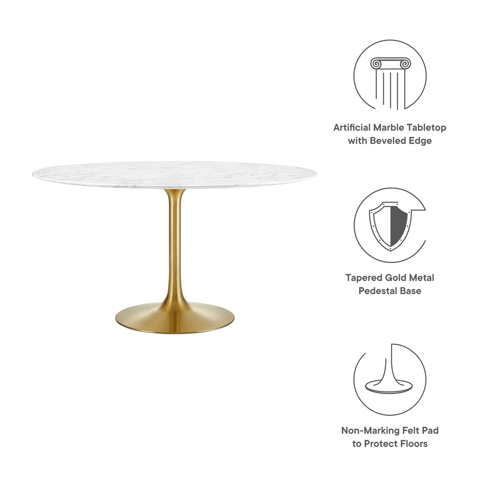 Lippa 54" Round Faux Marble Dining Table, Gold White