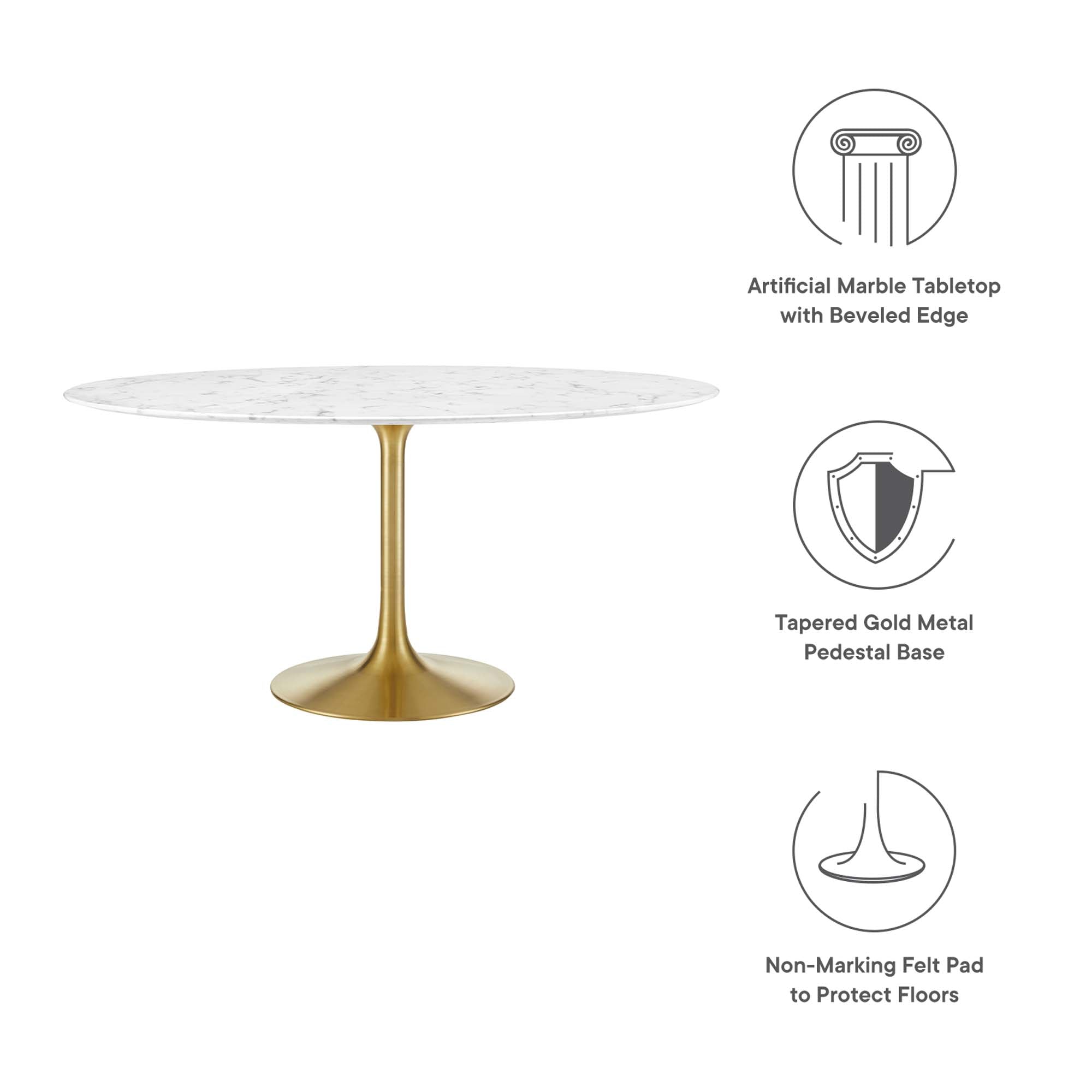 Lippa 60" Round Faux Marble Dining Table, Gold White