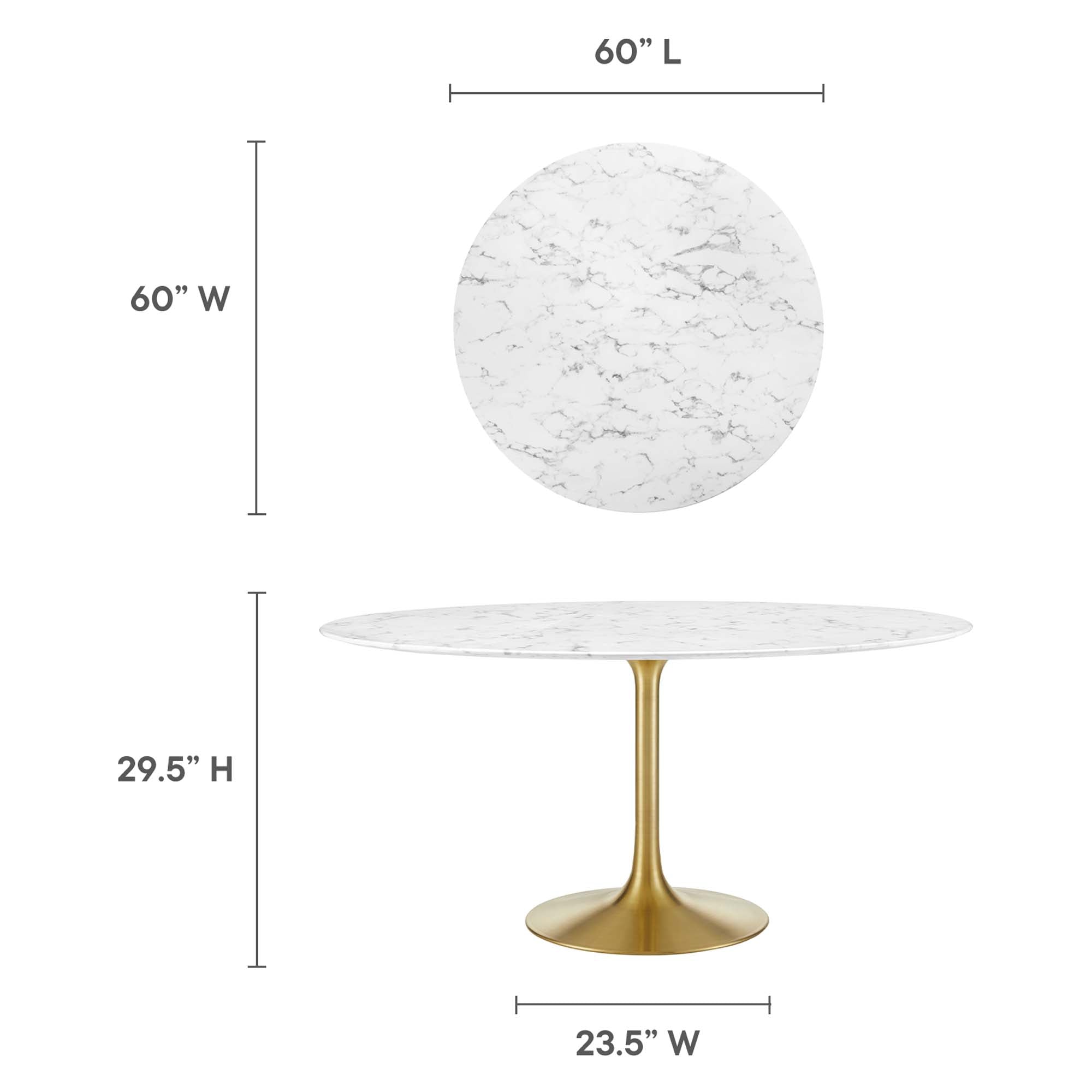 Lippa 60" Round Faux Marble Dining Table, Gold White