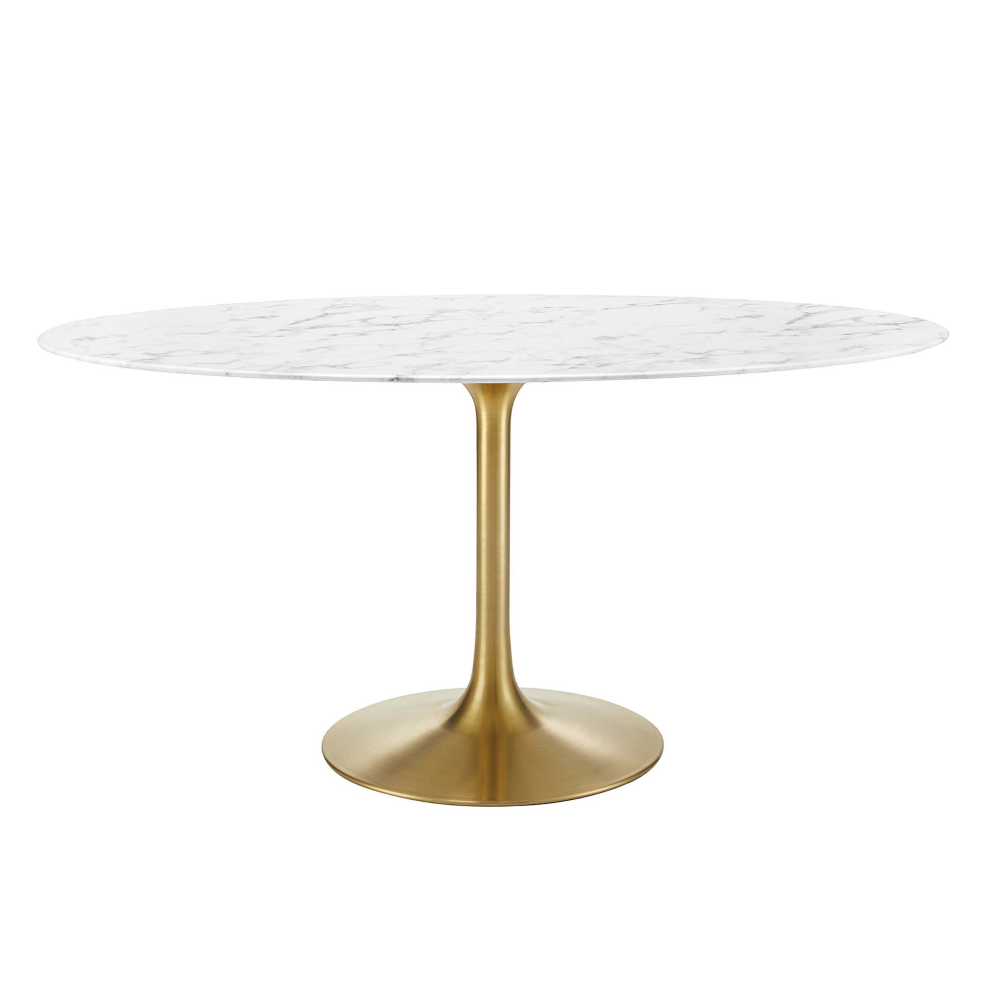 Lippa 60" Oval Faux Marble Dining Table, Gold White
