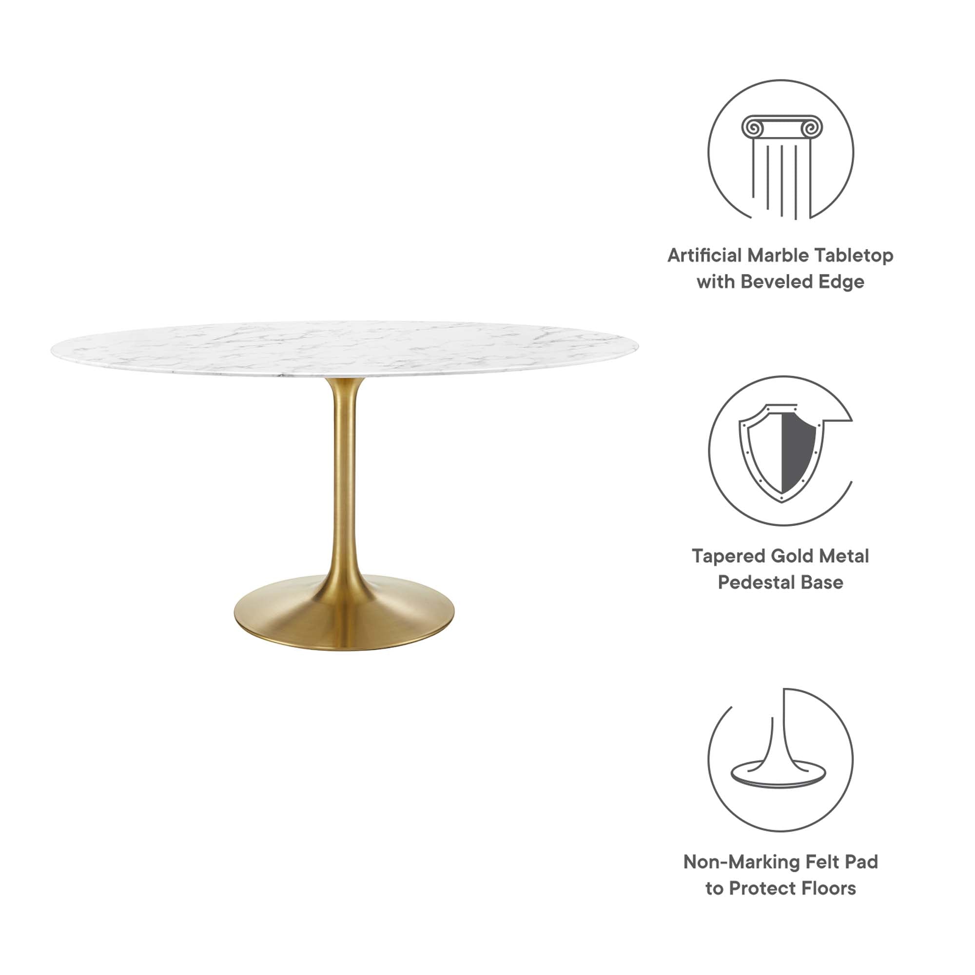 Lippa 60" Oval Faux Marble Dining Table, Gold White