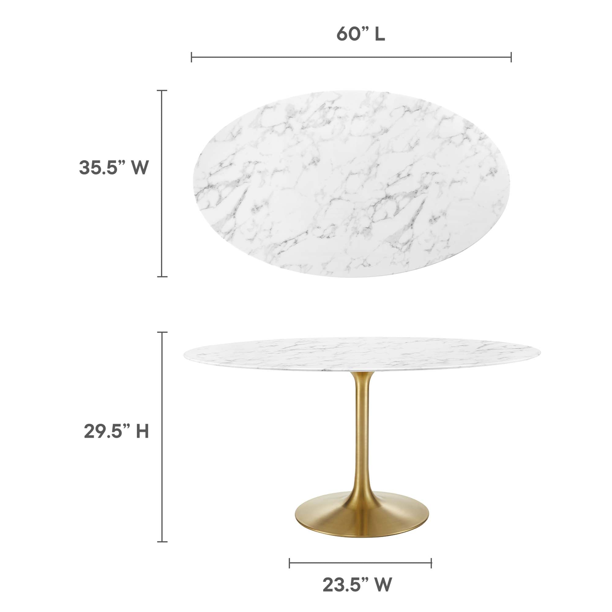 Lippa 60" Oval Faux Marble Dining Table, Gold White