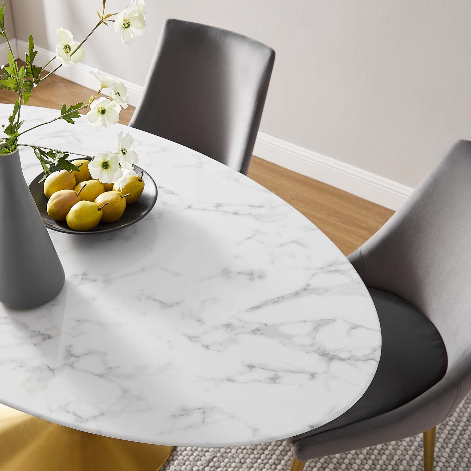 Lippa 60" Oval Faux Marble Dining Table, Gold White