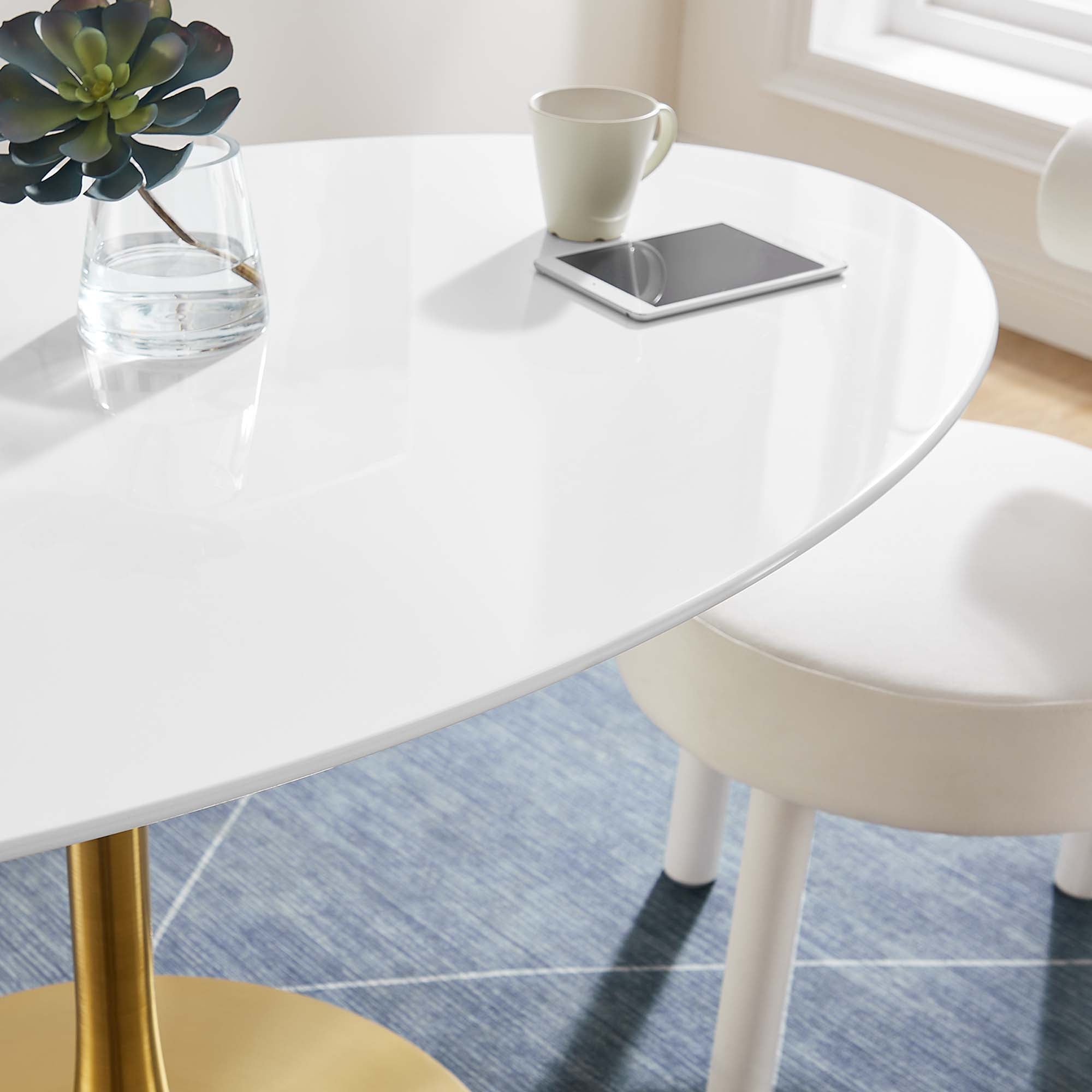 Lippa 60" Oval Wood Dining Table, Gold White
