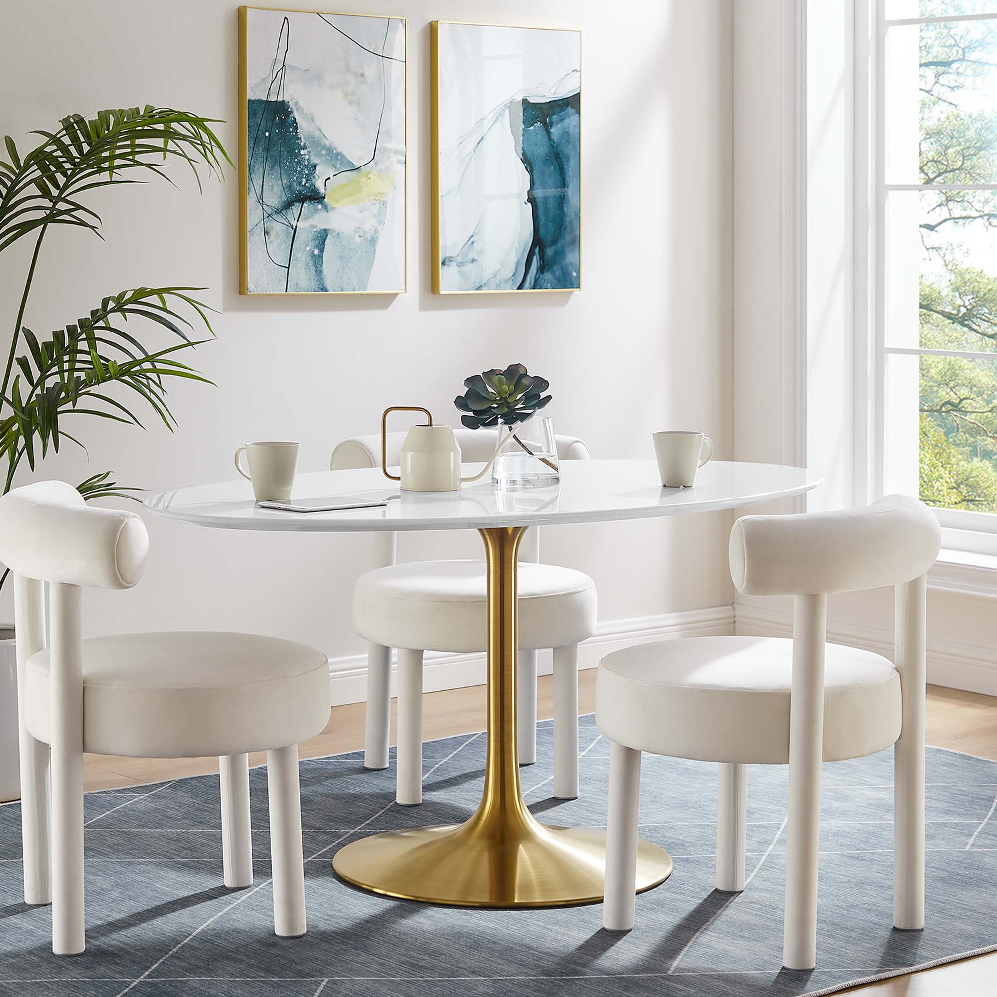 Lippa 60" Oval Wood Dining Table, Gold White