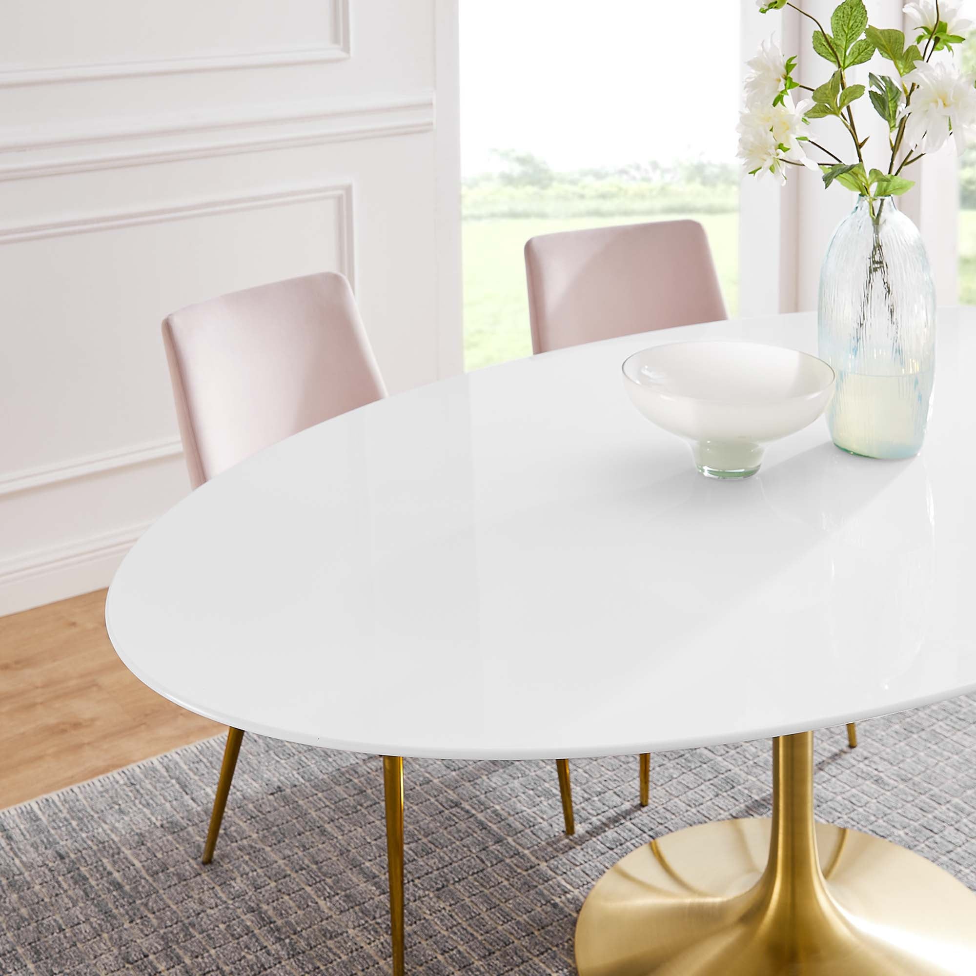 Lippa 78" Oval Wood Dining Table, Gold White