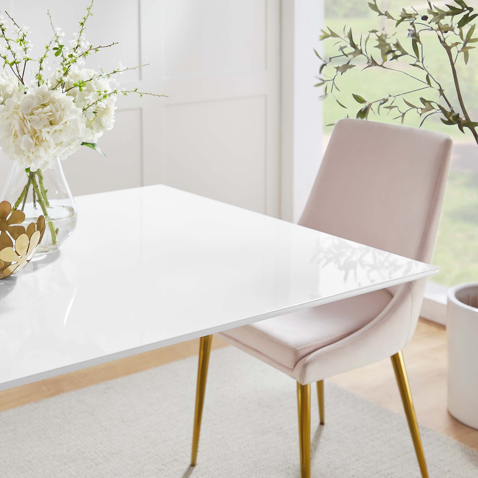 Lippa 60" Rectangular Wood Dining Table, Gold White