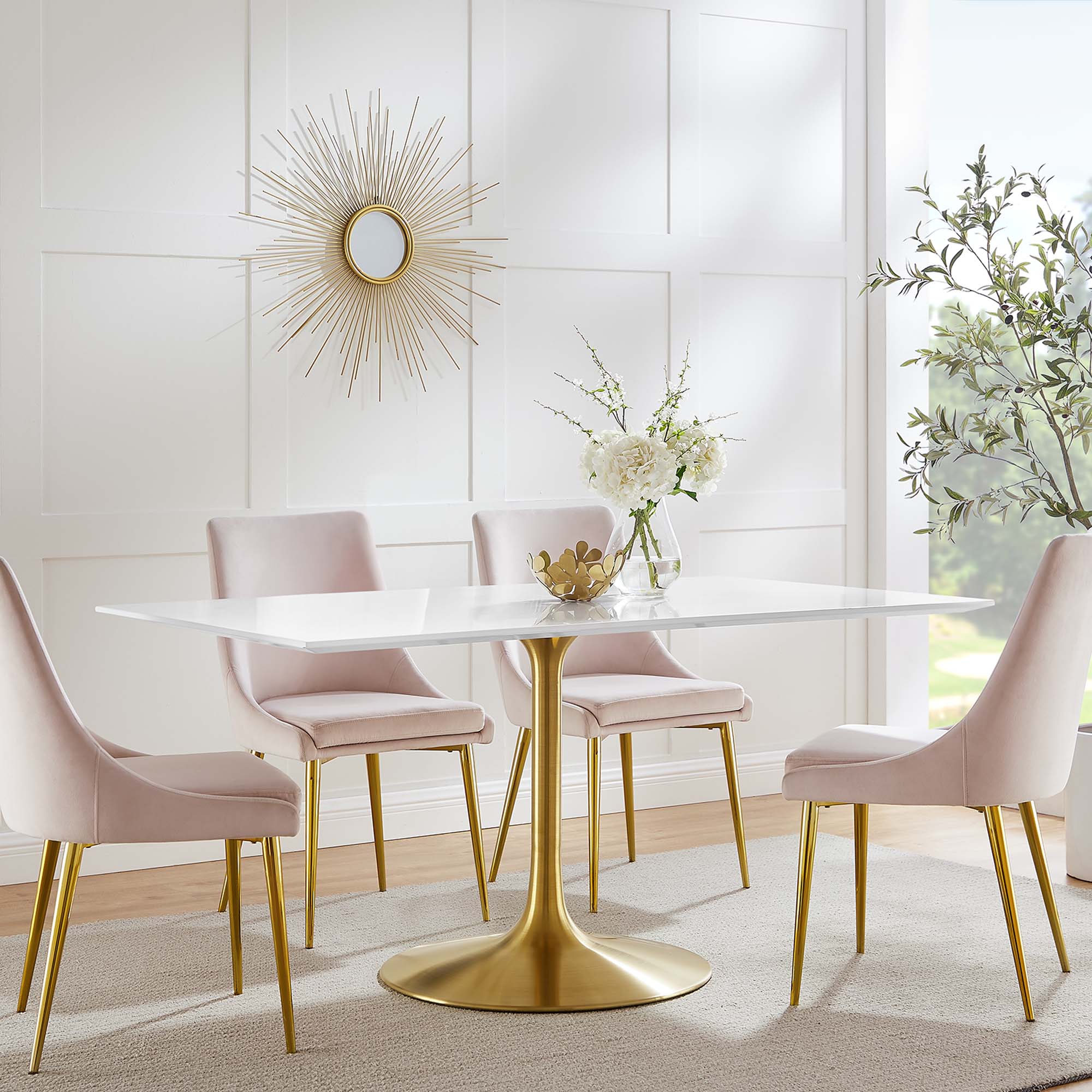 Lippa 60" Rectangular Wood Dining Table, Gold White