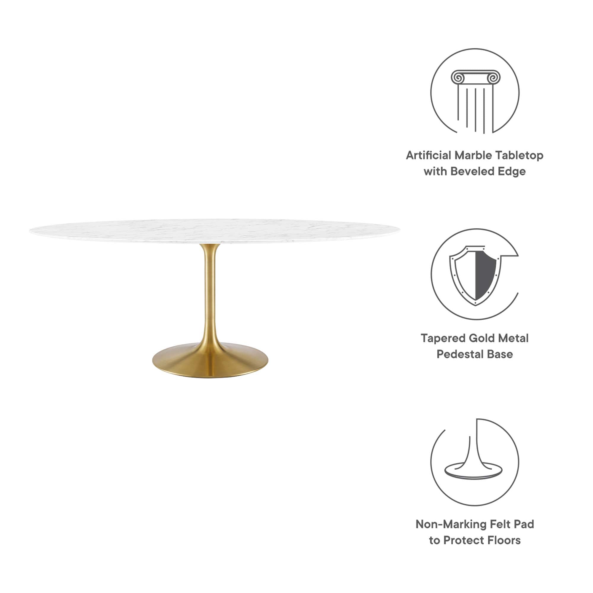 Lippa 78" Oval Faux Marble Dining Table, Gold White