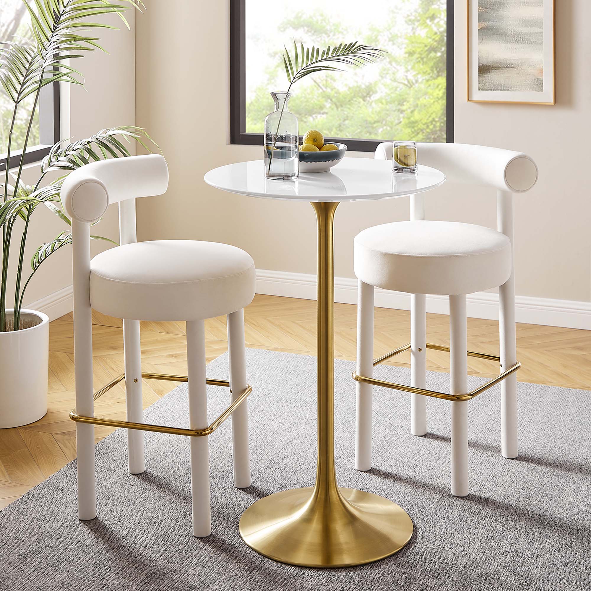 Lippa 28" Round Wood Bar Table, Gold White