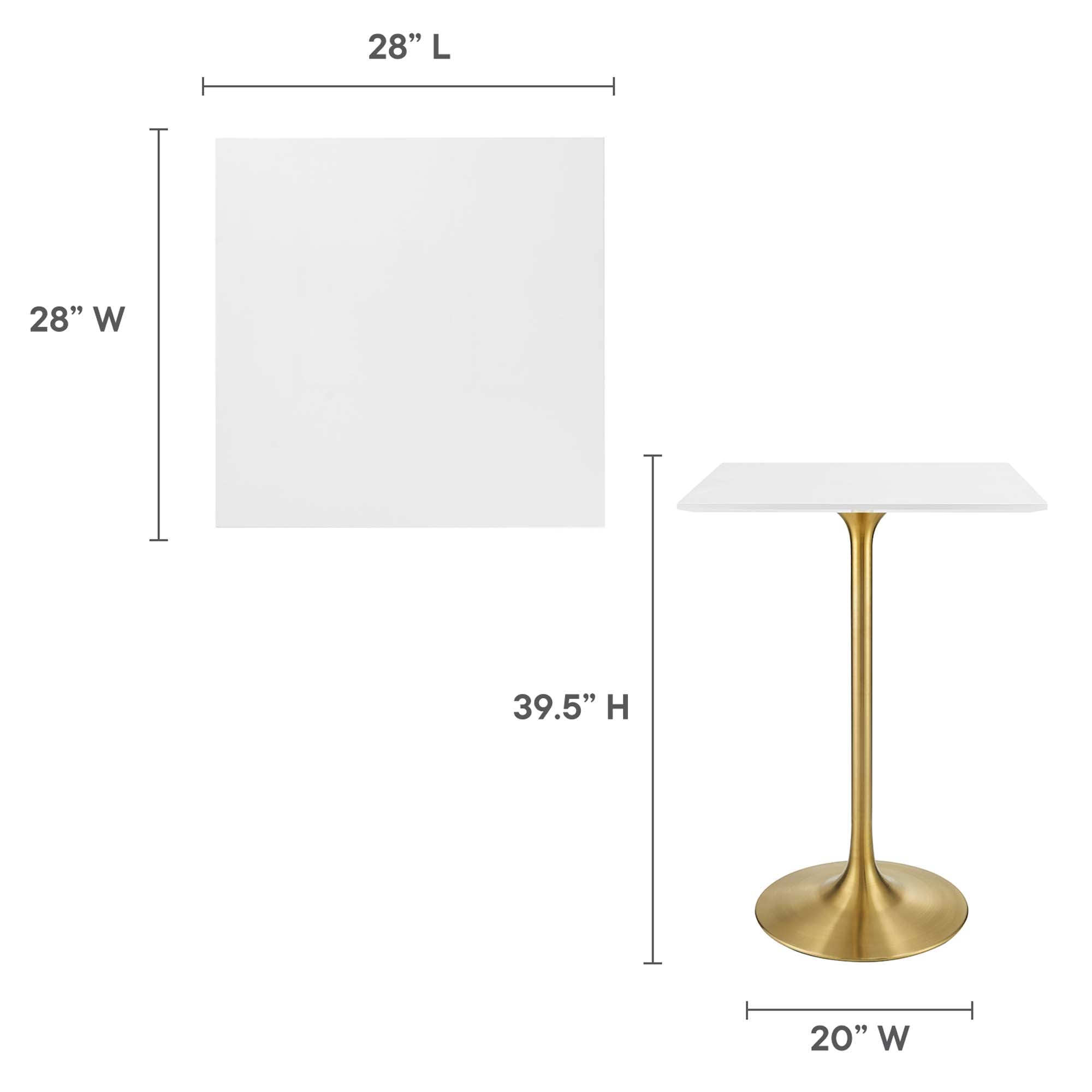 Lippa 28" Square Wood Bar Table, Gold White