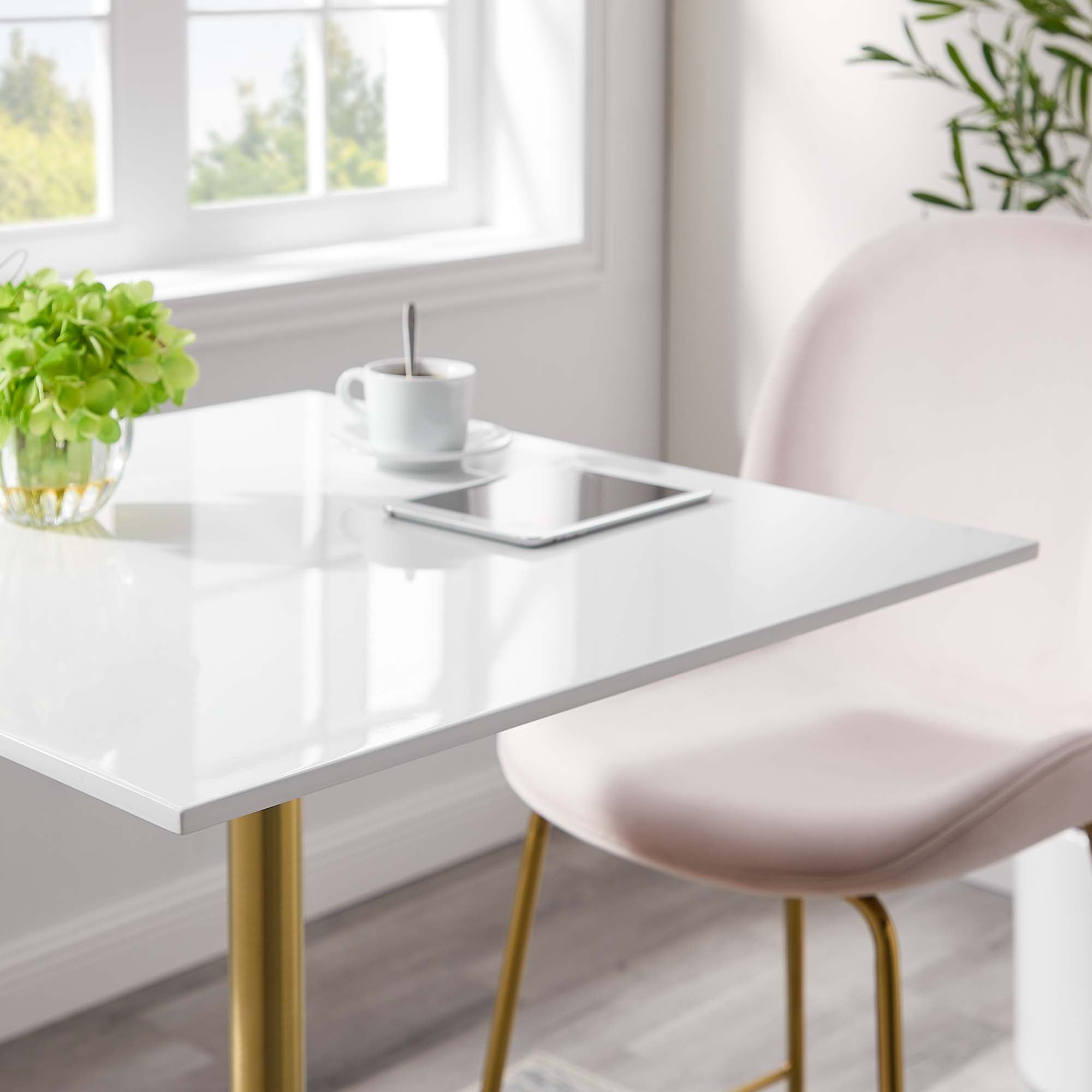 Lippa 28" Square Wood Bar Table, Gold White