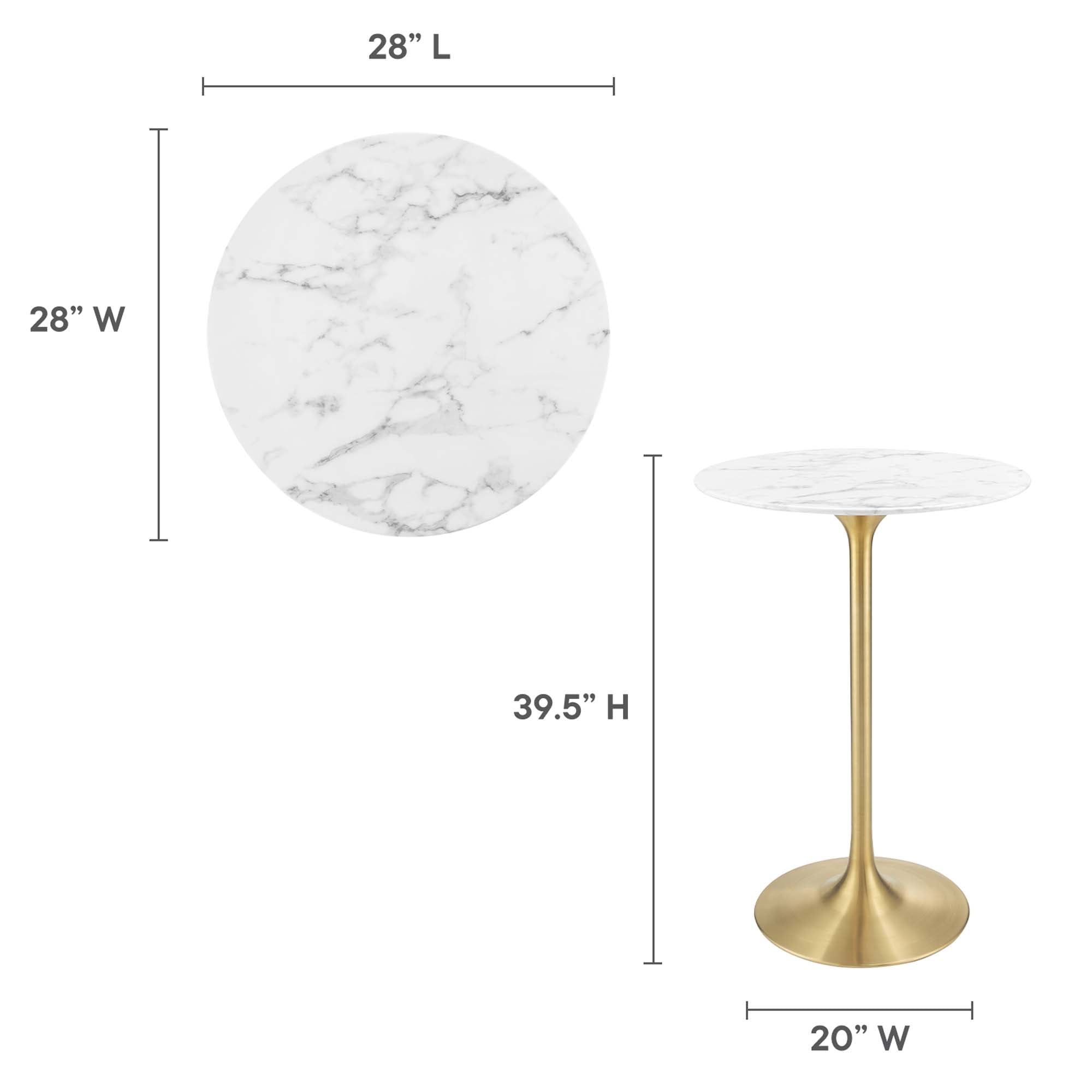 Lippa 28" Round Faux Marble Bar Table, Gold White