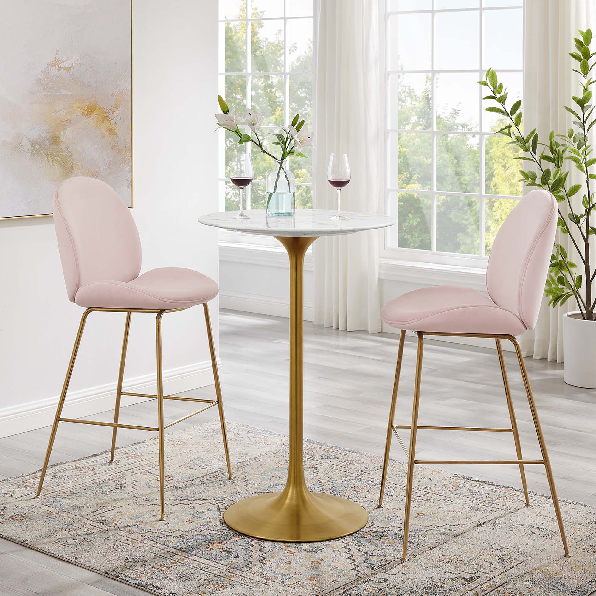 Lippa 28" Round Faux Marble Bar Table, Gold White