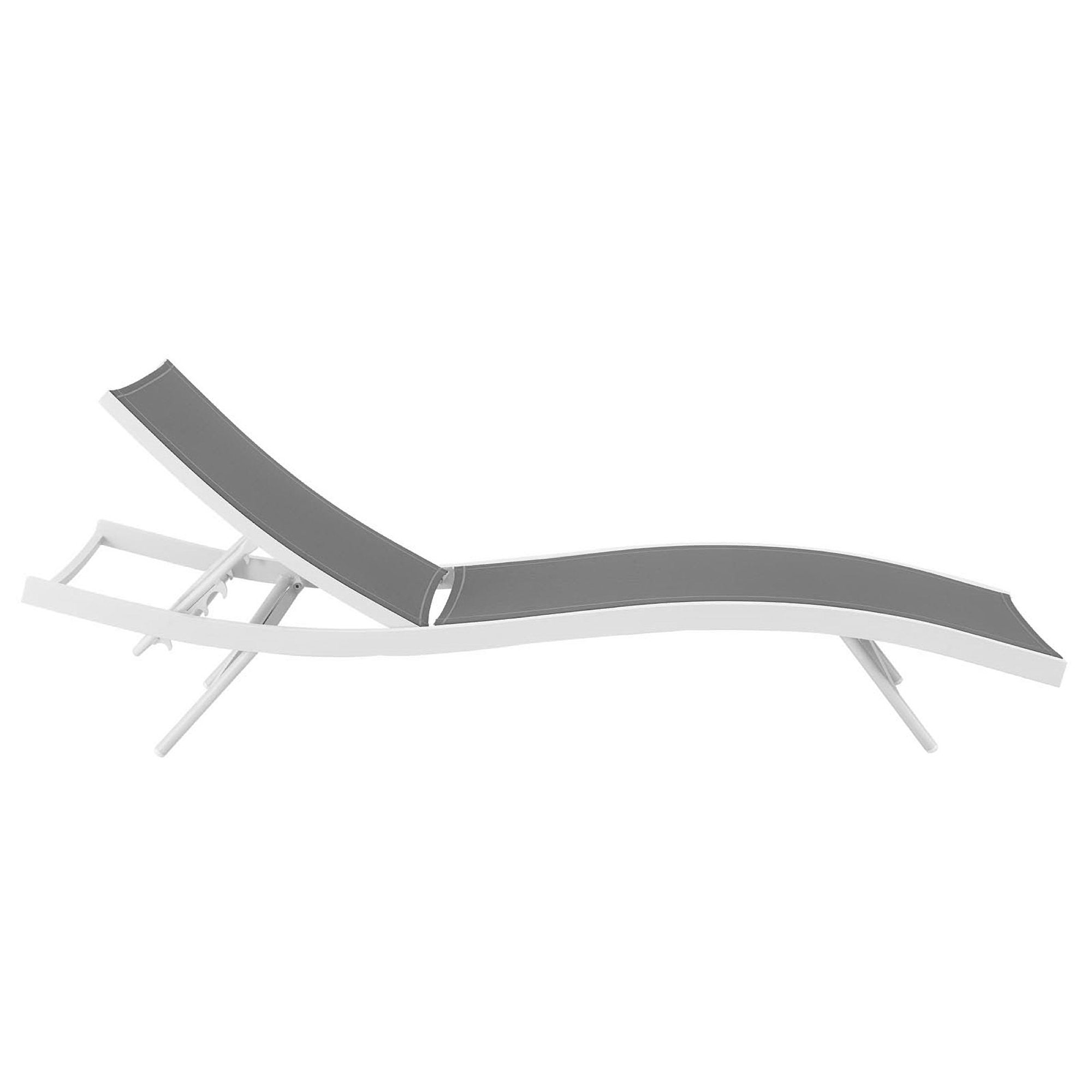 Glimpse Outdoor Patio Mesh Chaise Lounge Chair, White Gray