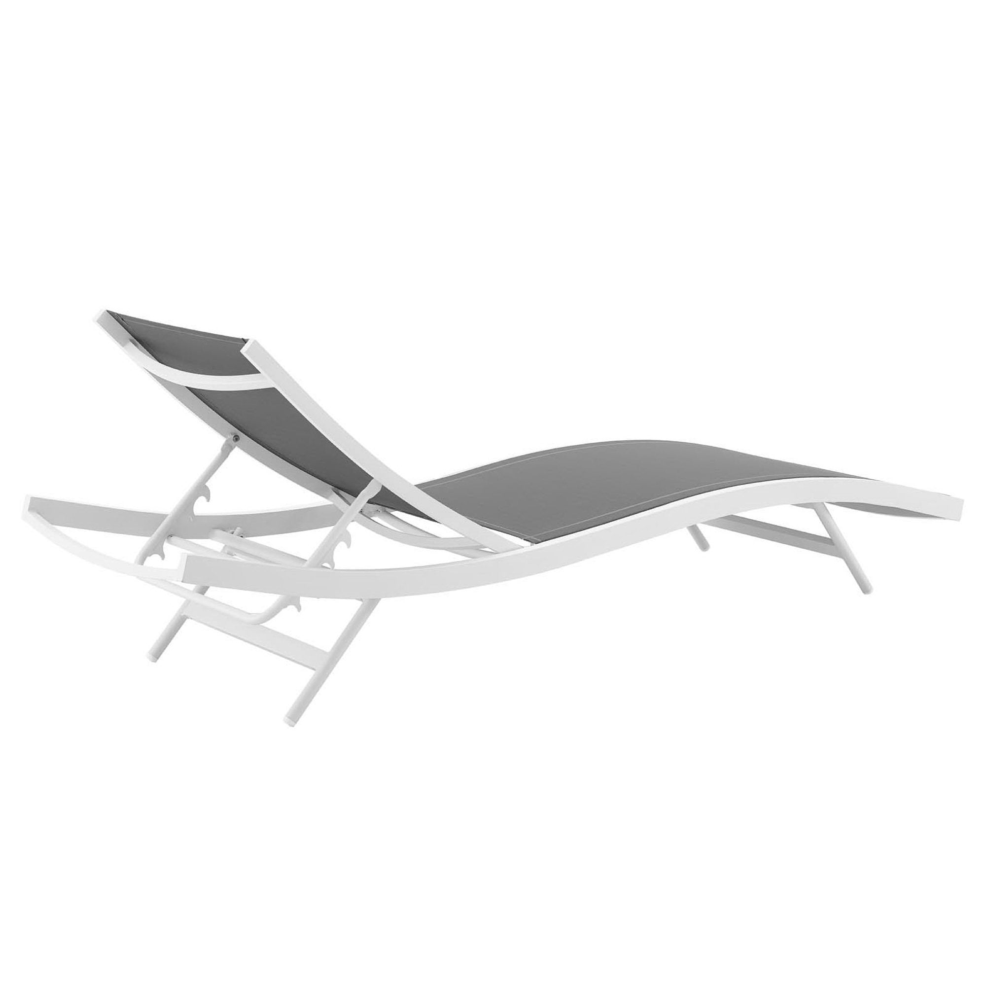 Glimpse Outdoor Patio Mesh Chaise Lounge Chair, White Gray